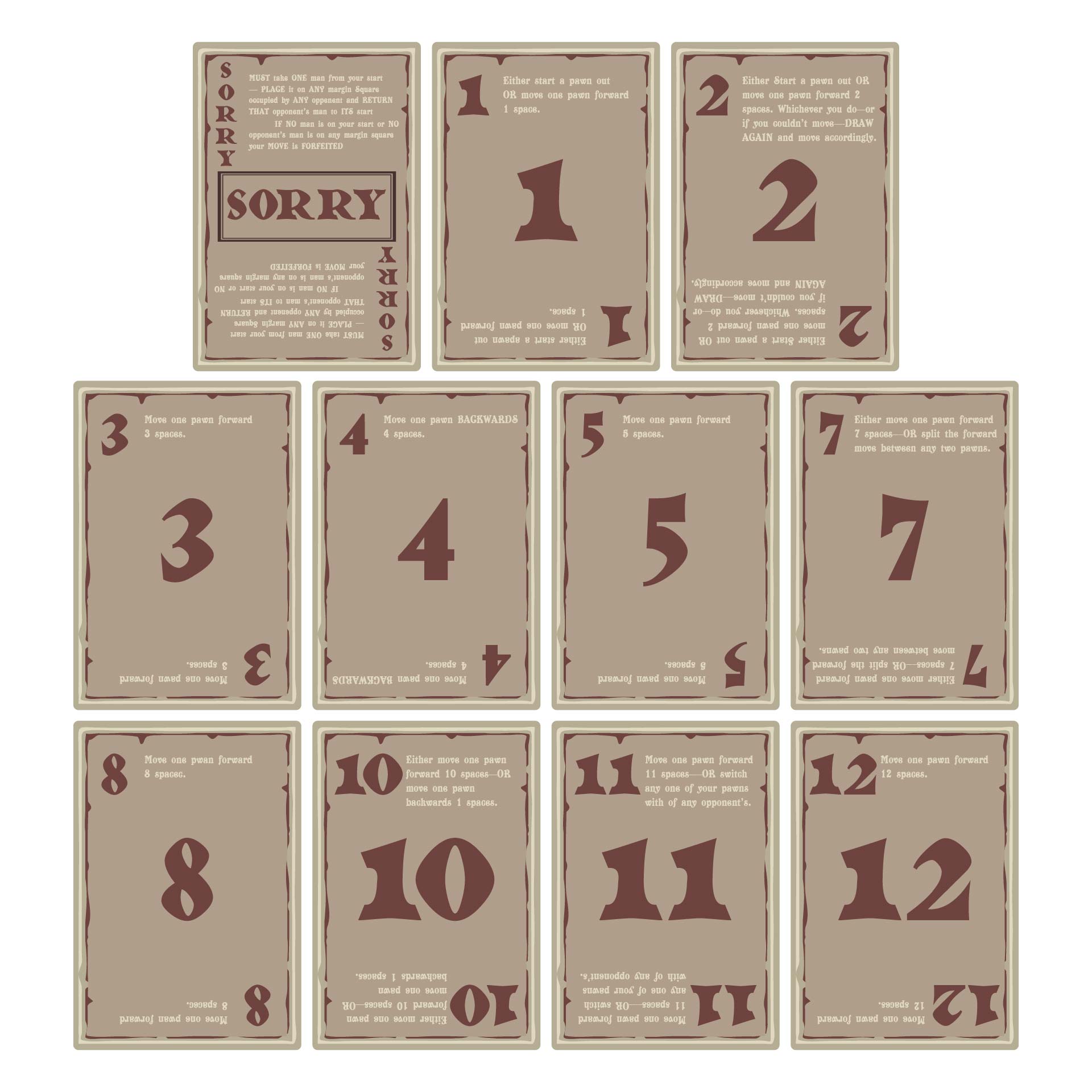Sorry Game Cards Printable