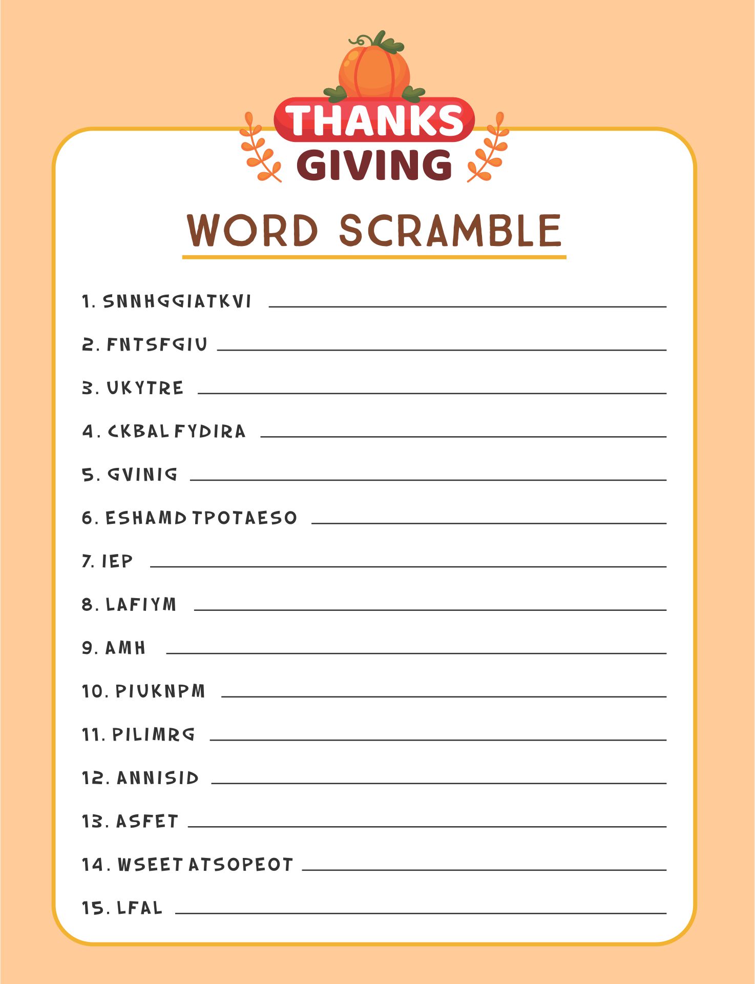 Thanksgiving Word Scramble Printables For Kids