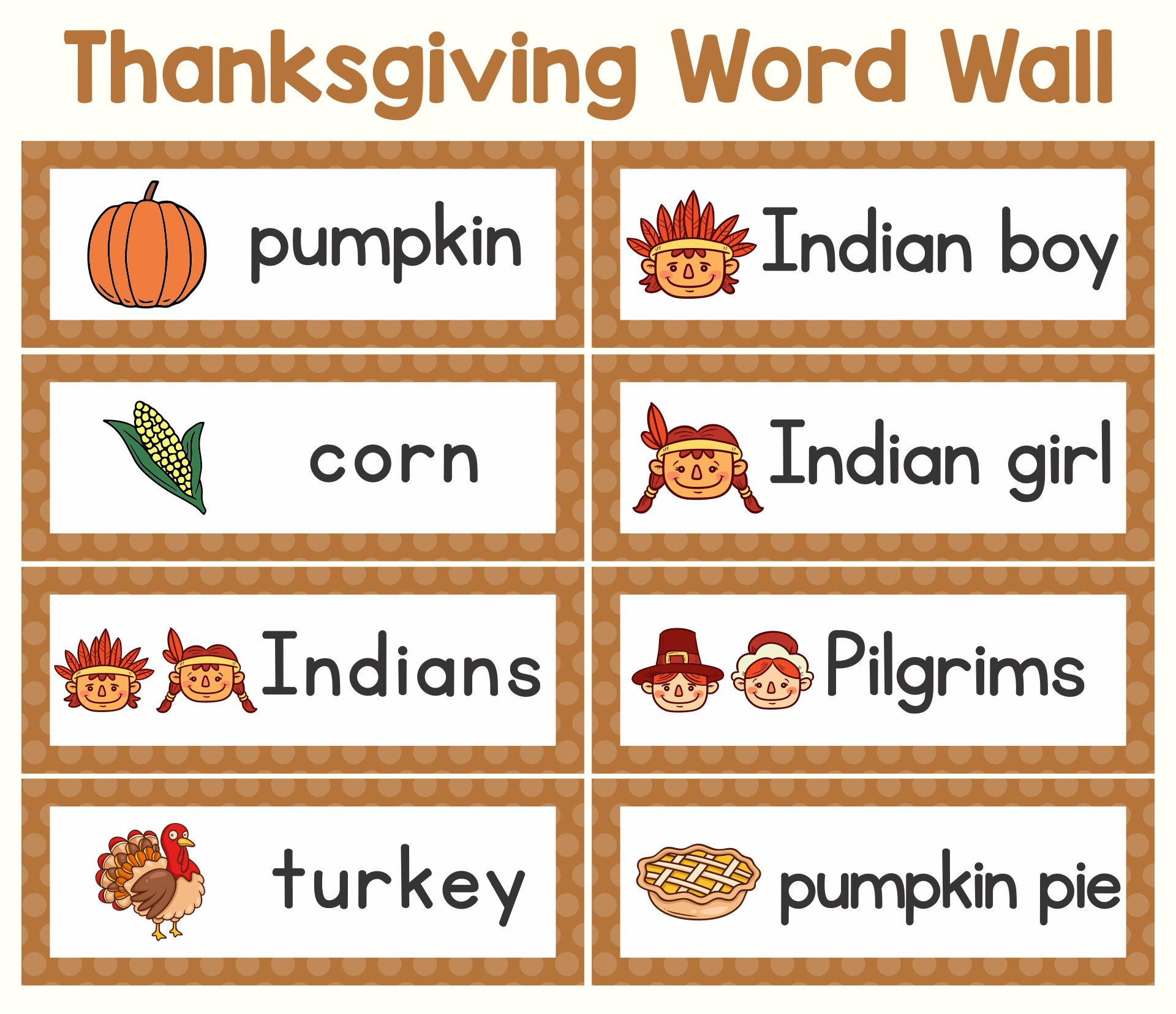 Thanksgiving Word Wall Cards Printable