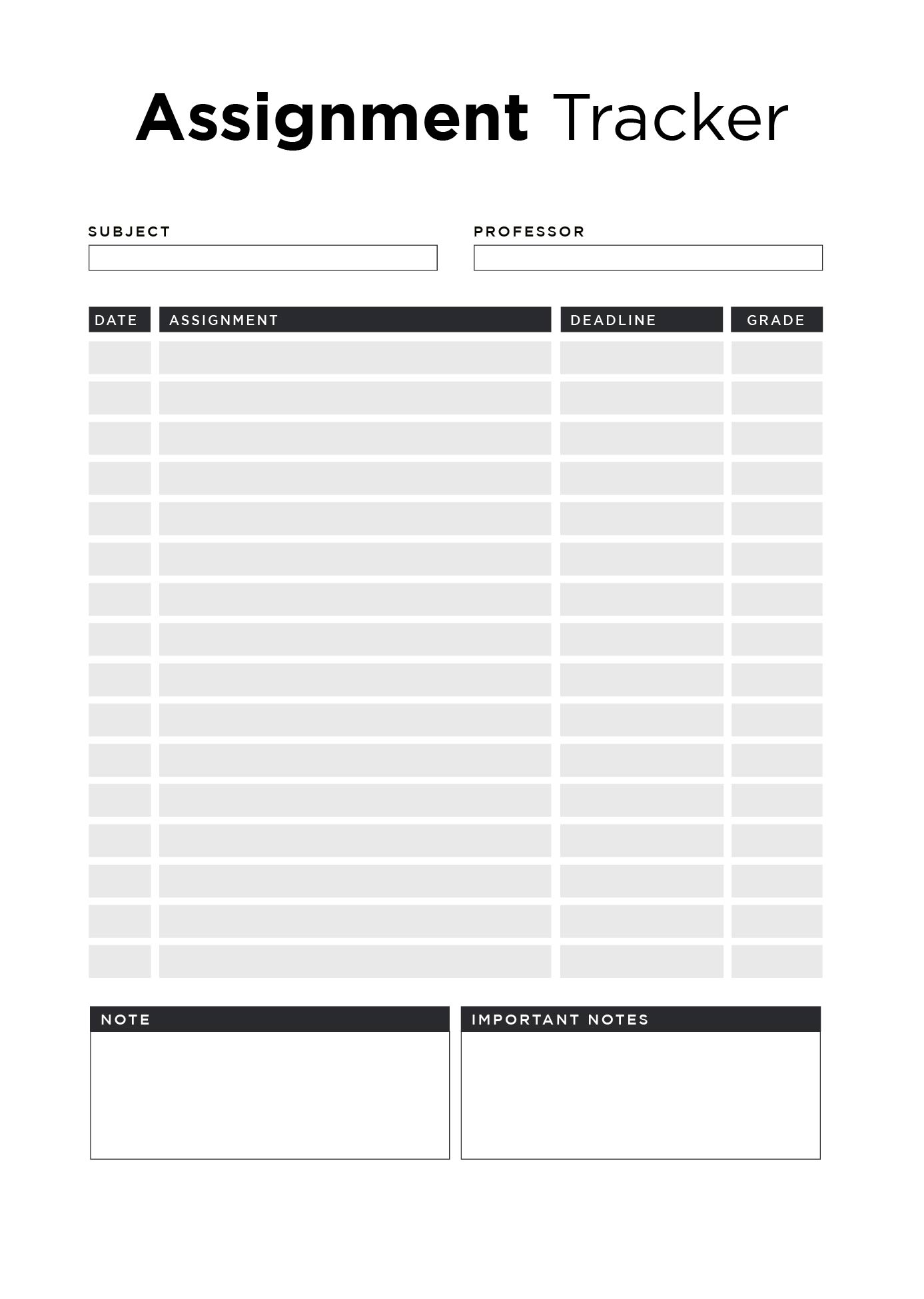 Printable Assignment Tracker