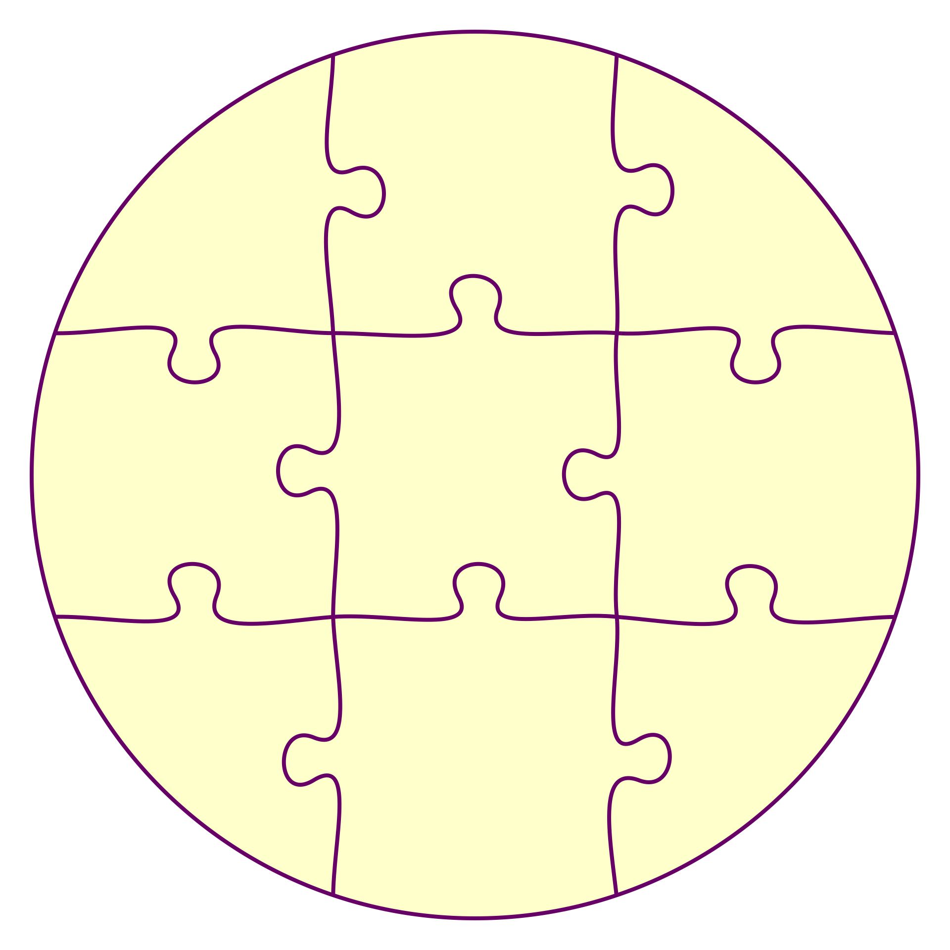 9 Pieces Jigsaw Puzzle Round Shape Template Printable