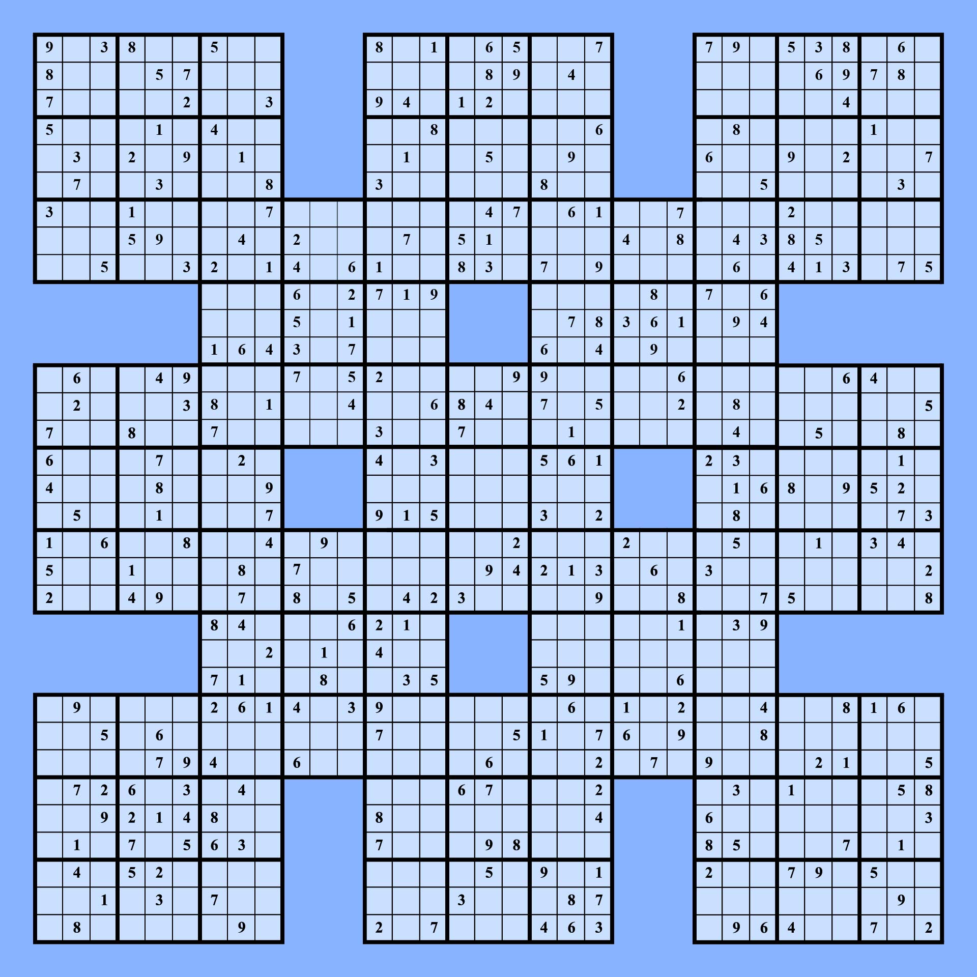 Printable 13 Grid Samurai Sudoku Puzzles