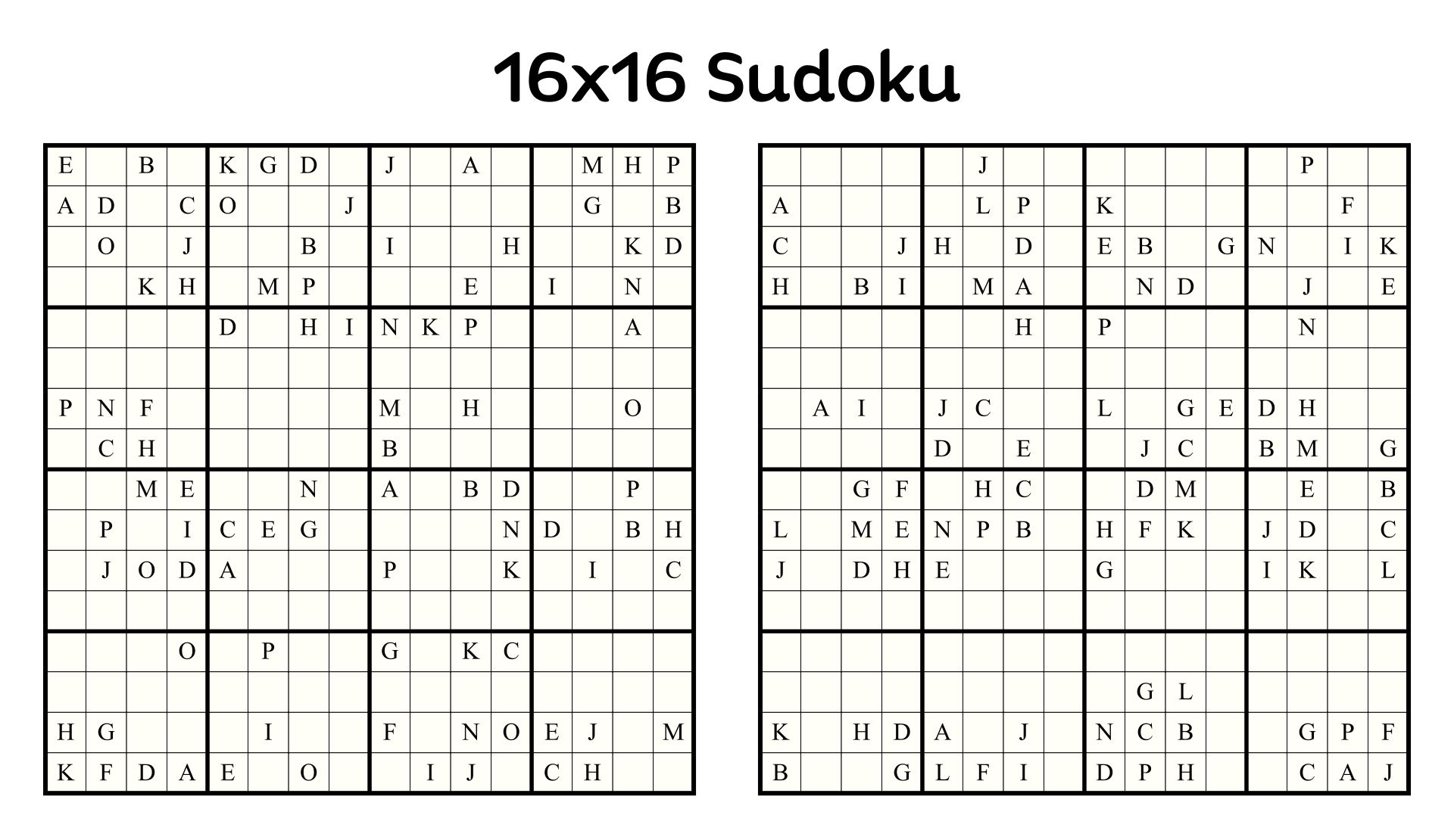 Printable 16x16 Sudoku Puzzle