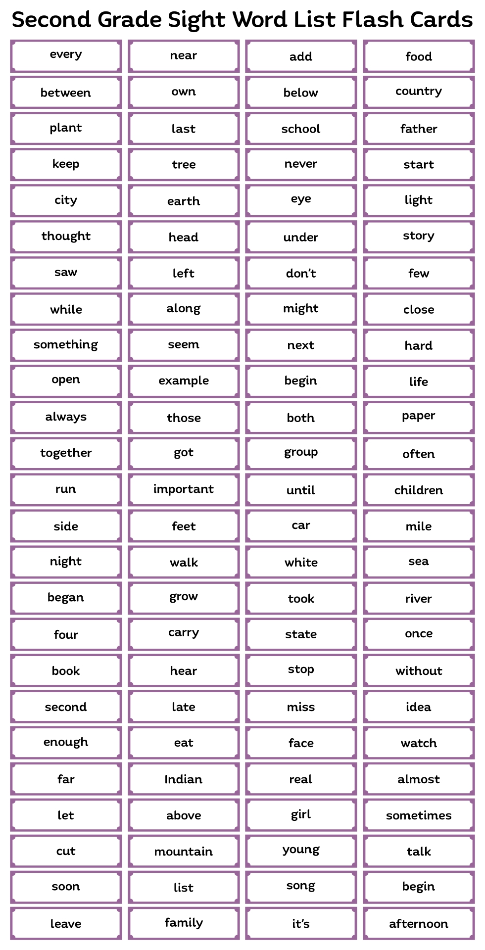 Printable 2nd Grade Sight Words And Flash Cards