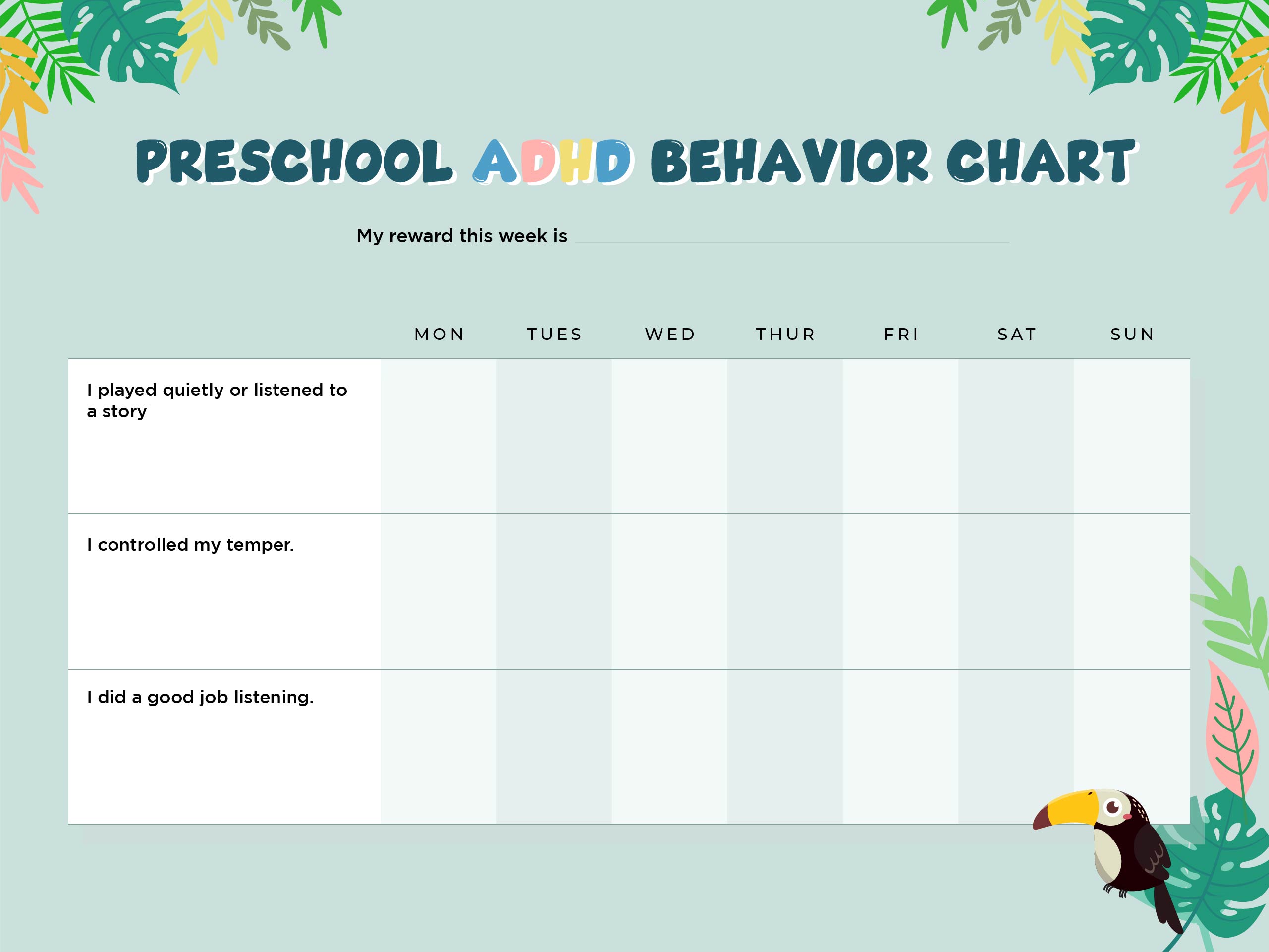 Printable ADHD Behavior Charts For Kids
