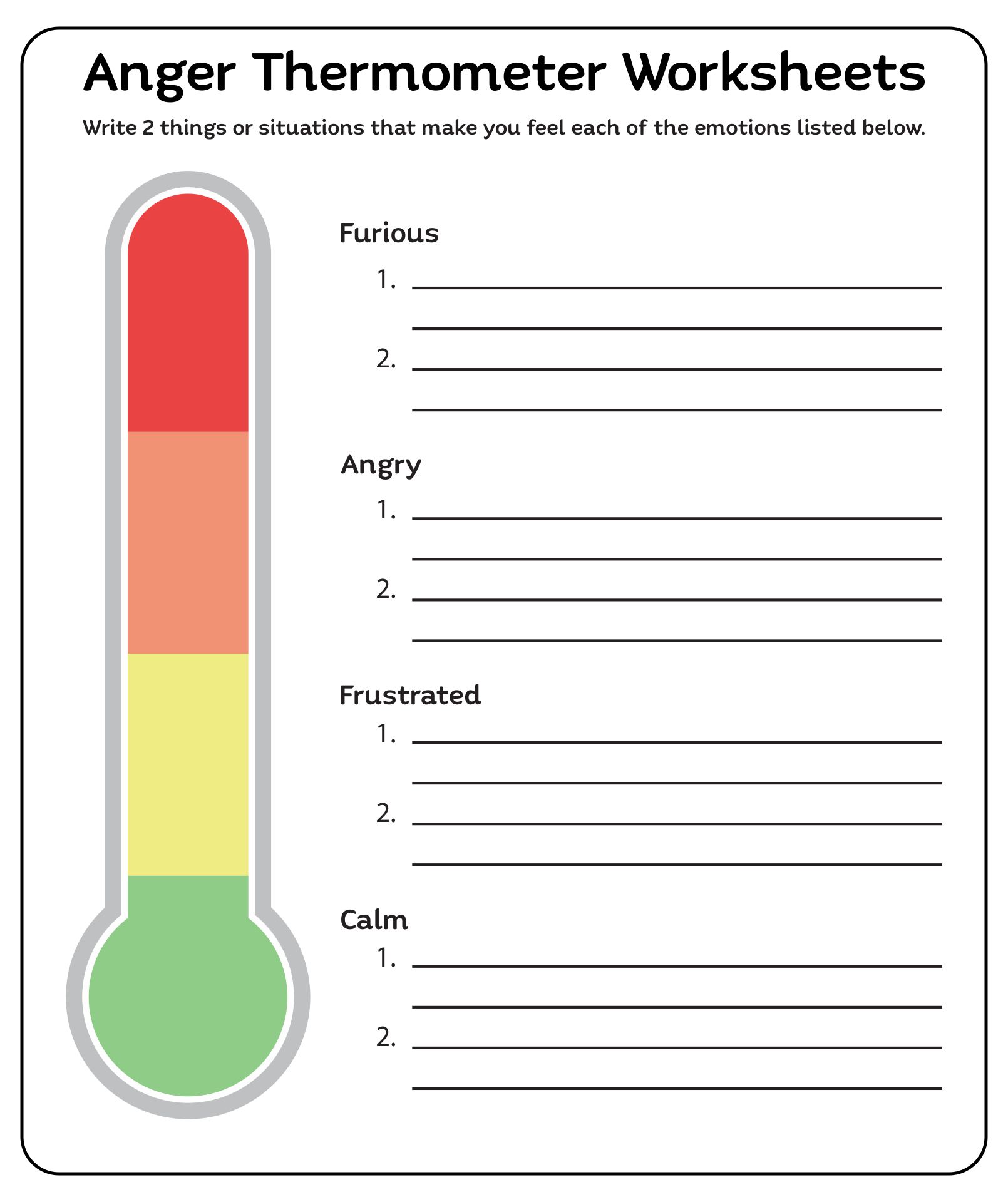 Printable Anger Thermometer Worksheets