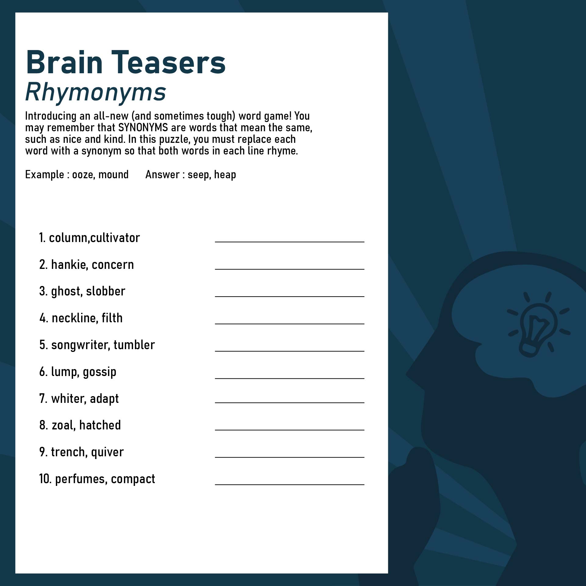 Printable Brain Teasers Rhymonyms