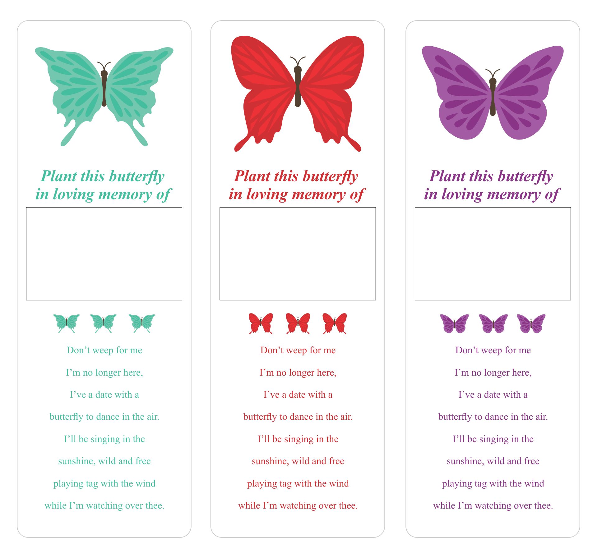 Printable Butterfly Memorial Bookmarks