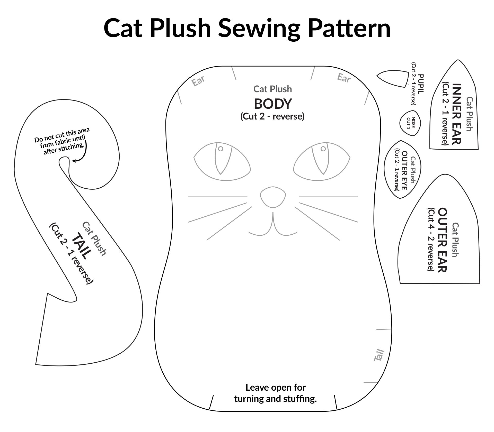 Printable Cat Plush Sewing Pattern