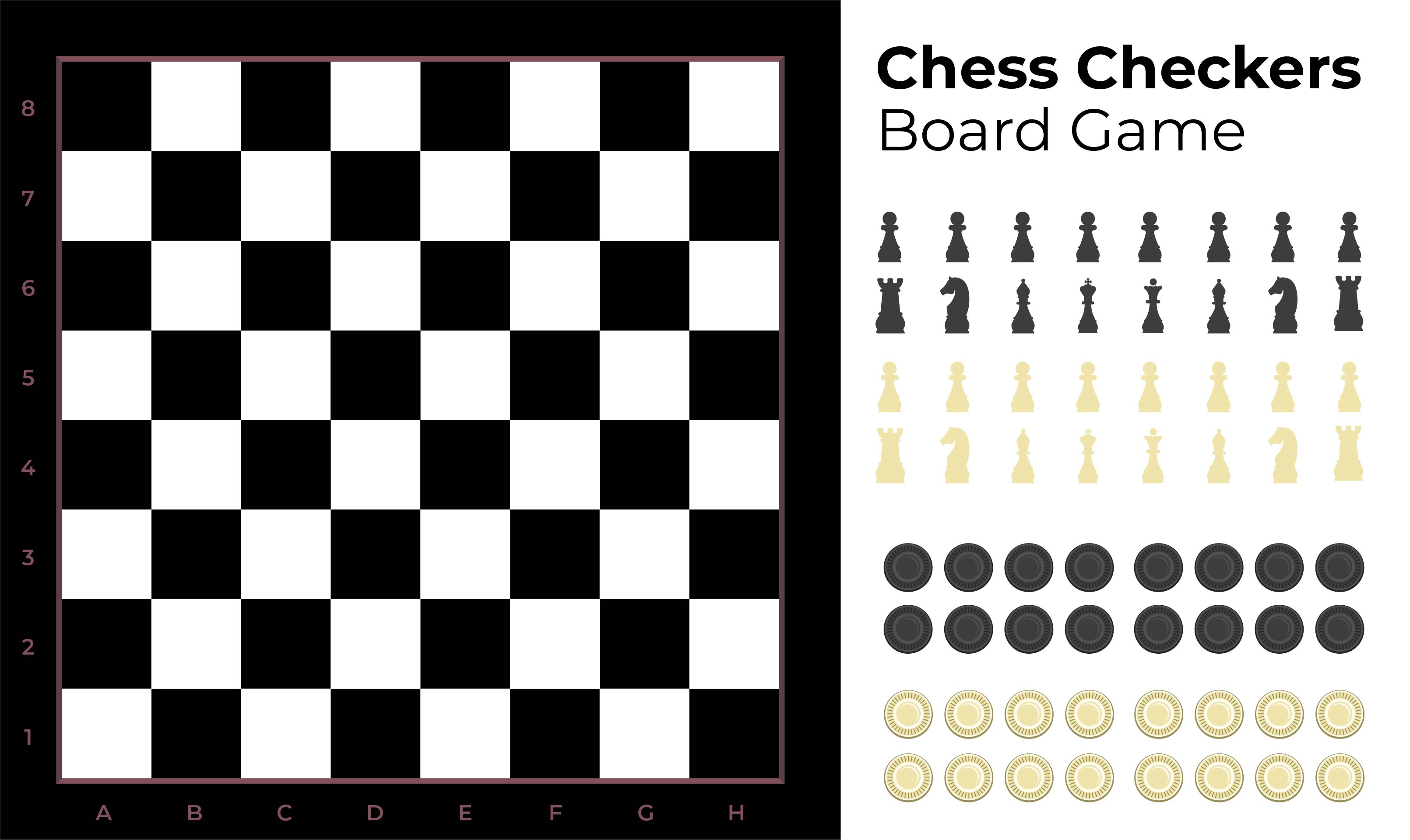 Printable Chess Checkers Board Game Template