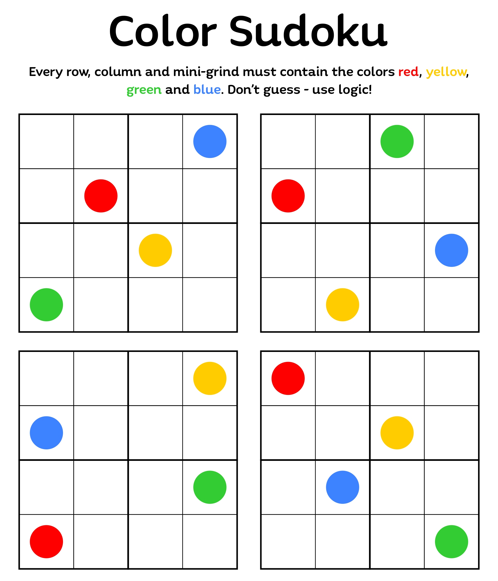 Printable Color Sudoku Puzzles For Kids