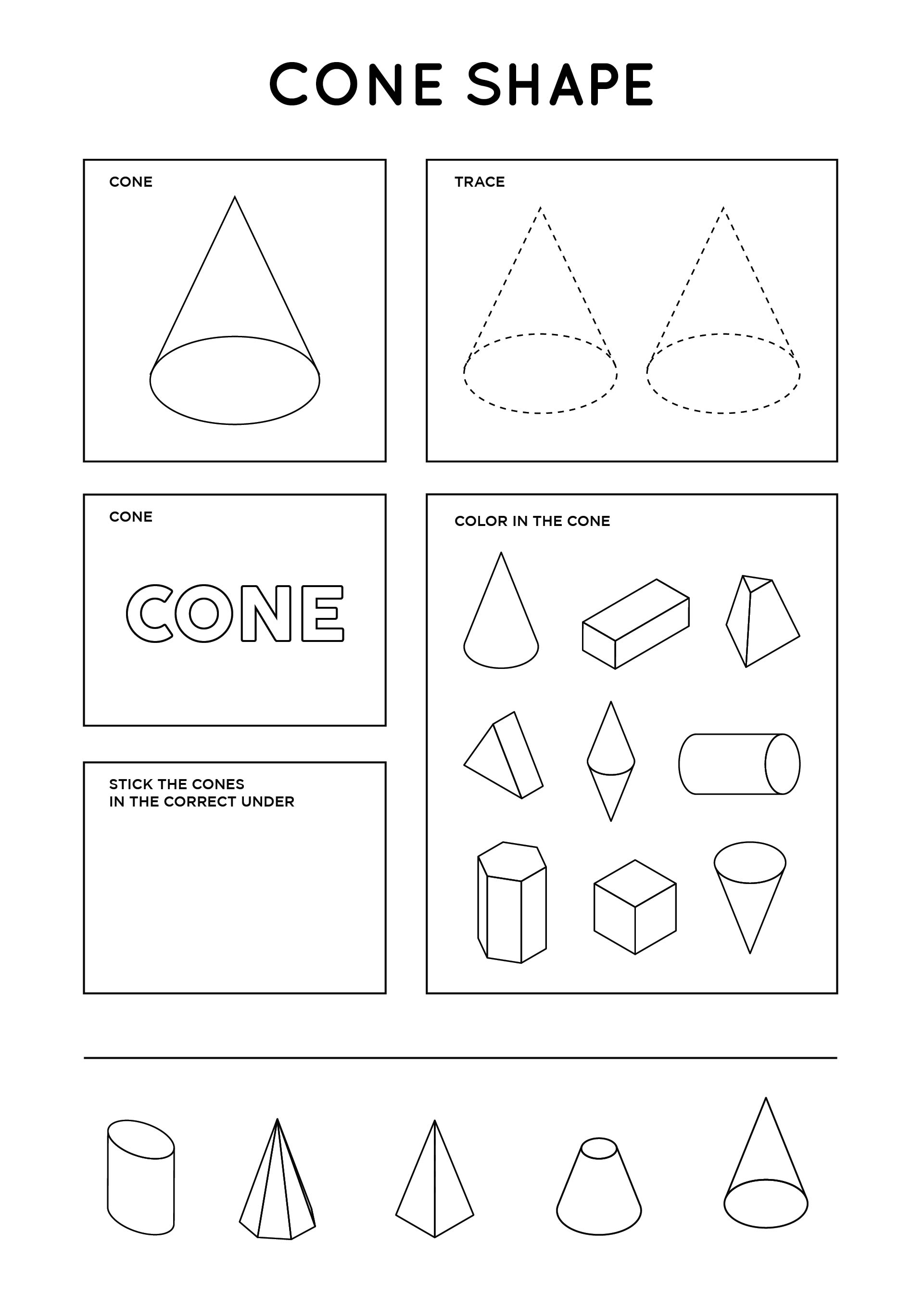 Printable Cone Worksheets For Kindergartens