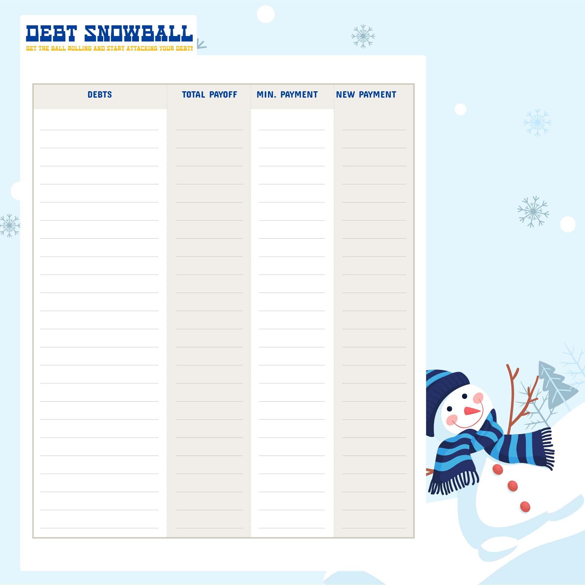Printable Debt Snowball Worksheet