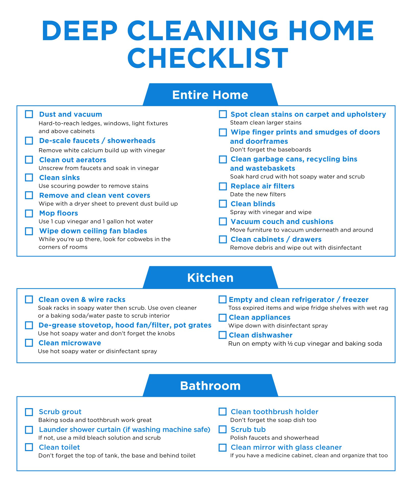 Printable Deep Cleaning Checklist Template