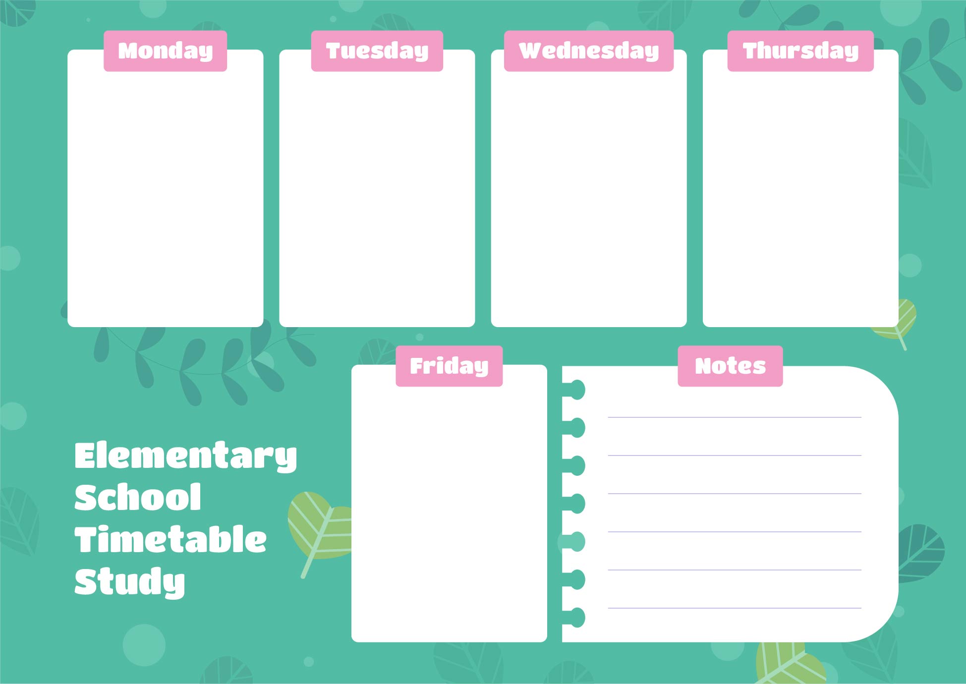 Printable Elementary School Timetable Study Planner