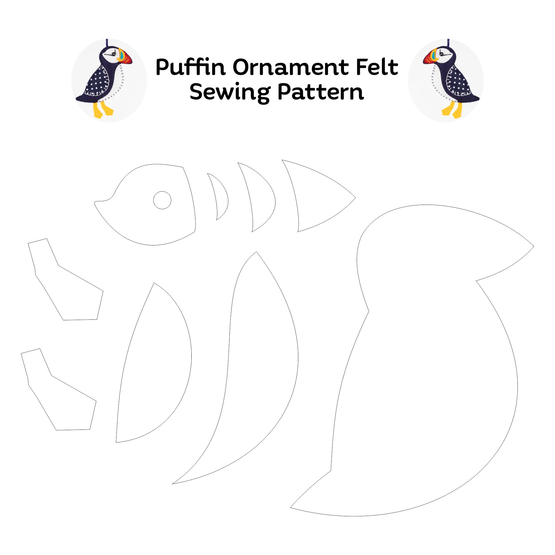 Printable Felt Puffin Ornament Sewing Pattern