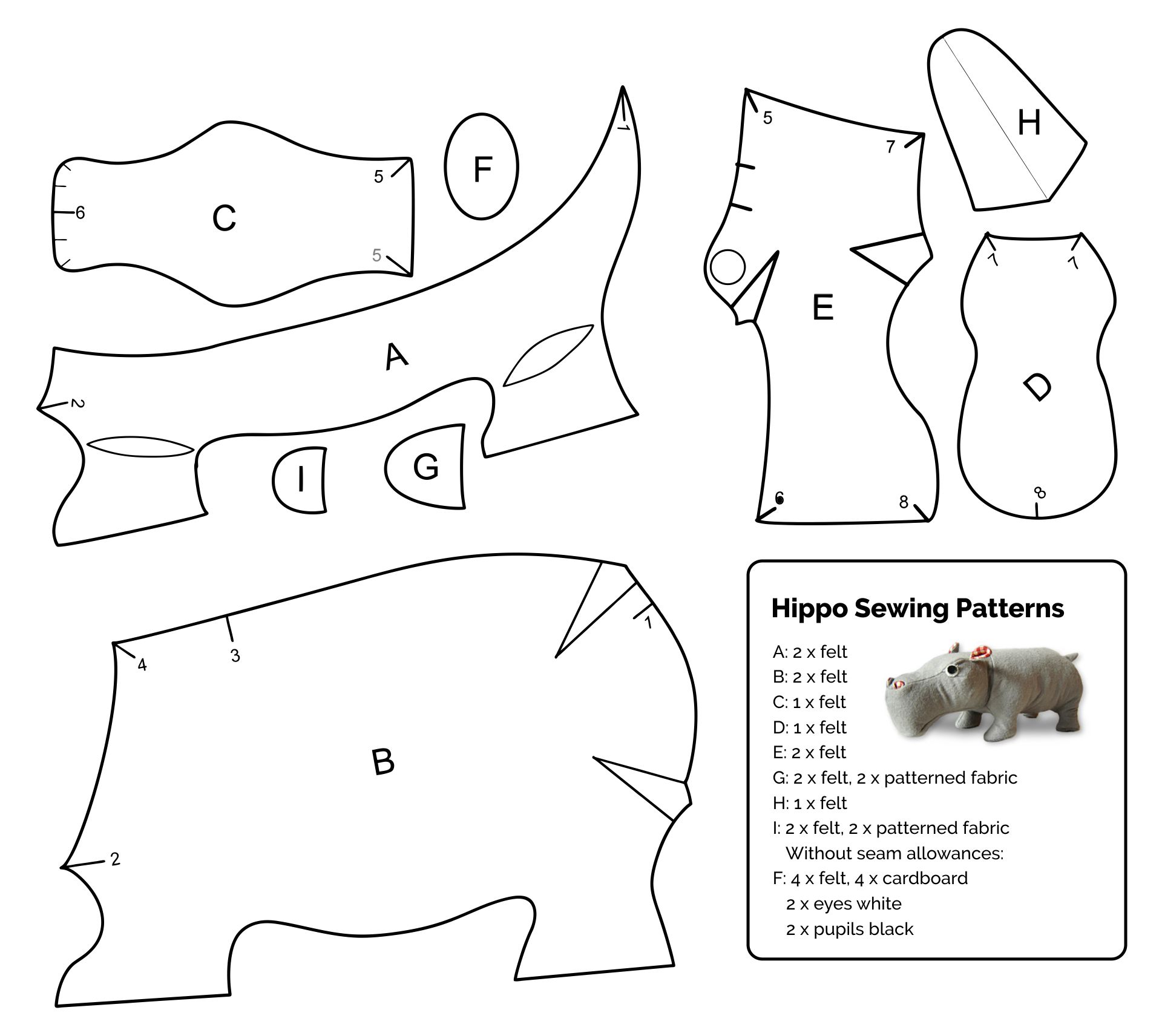 Printable Hippo Sewing Patterns