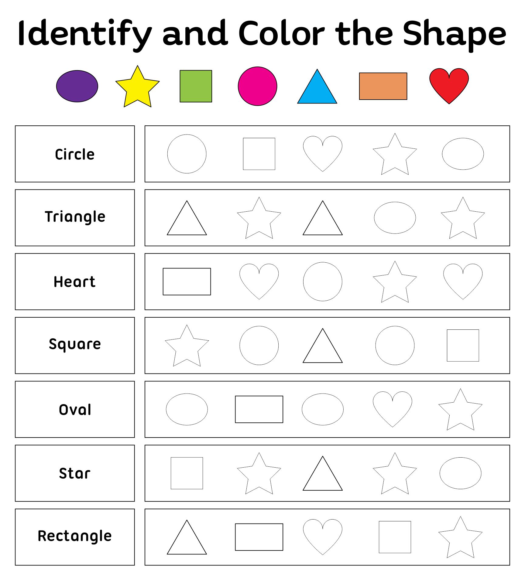 Printable Identify And Color The Correct Shape Worksheet