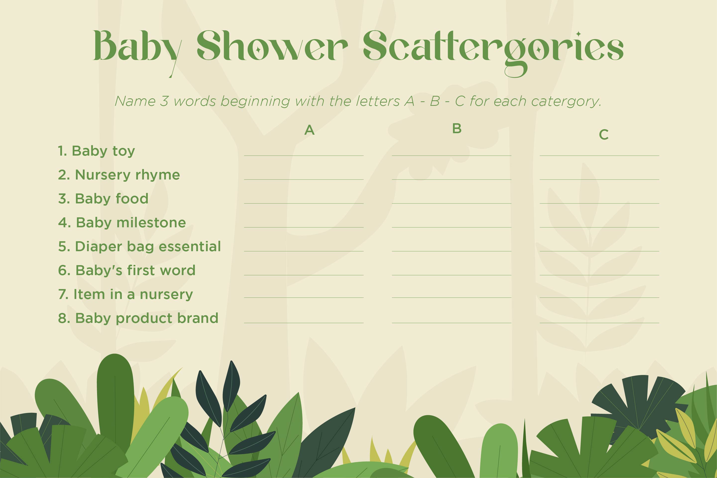 Printable Jungle Scattergories Game