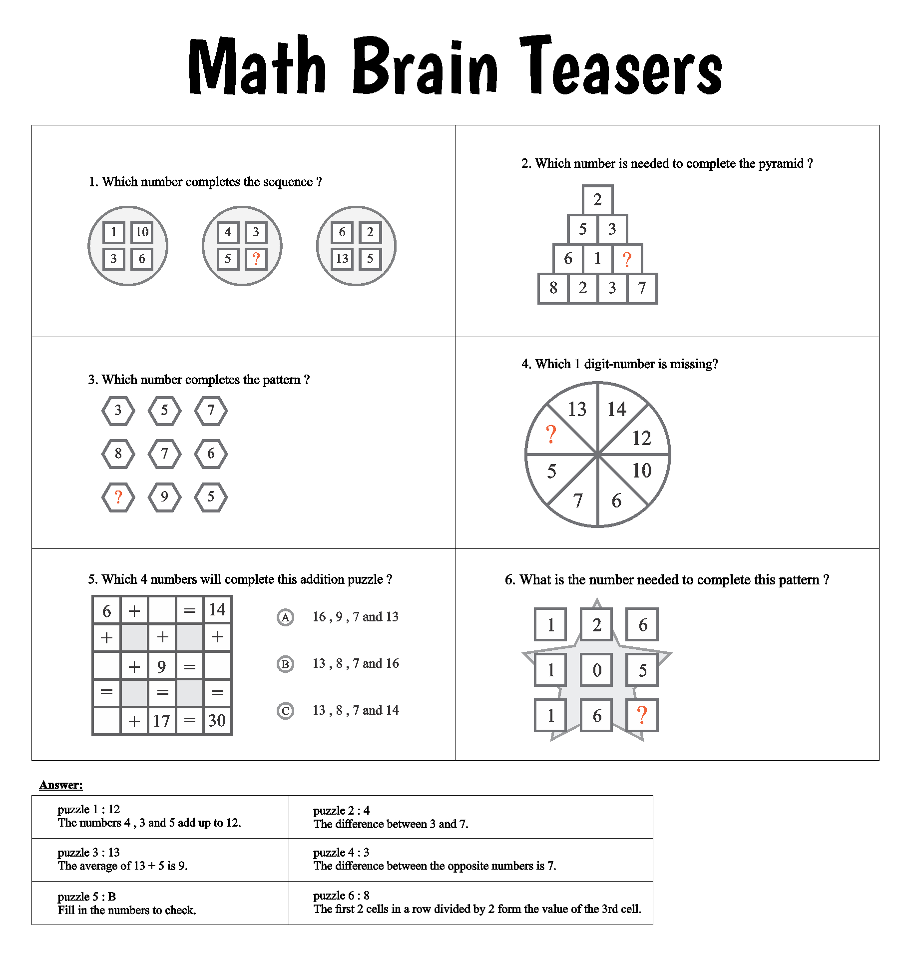 Printable Math Brain Teasers