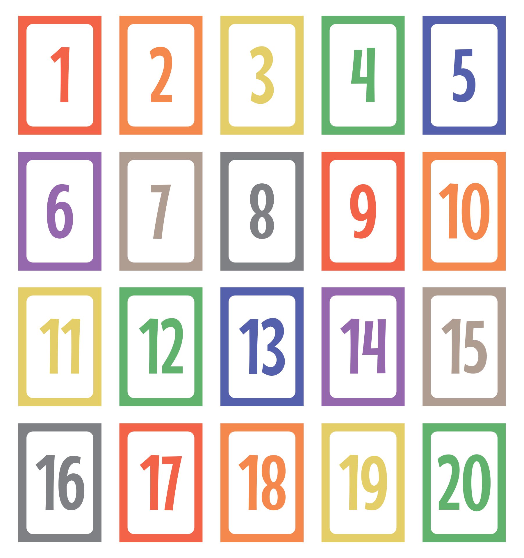 Printable Math Counting Cards 1-20