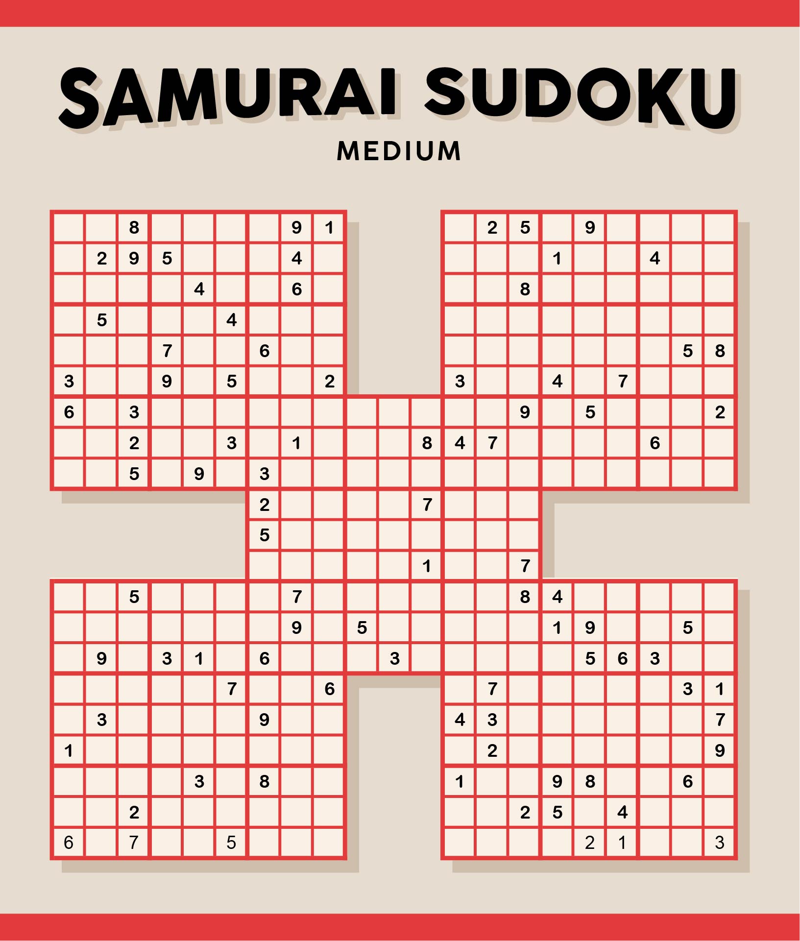 Printable Medium Samurai Sudoku