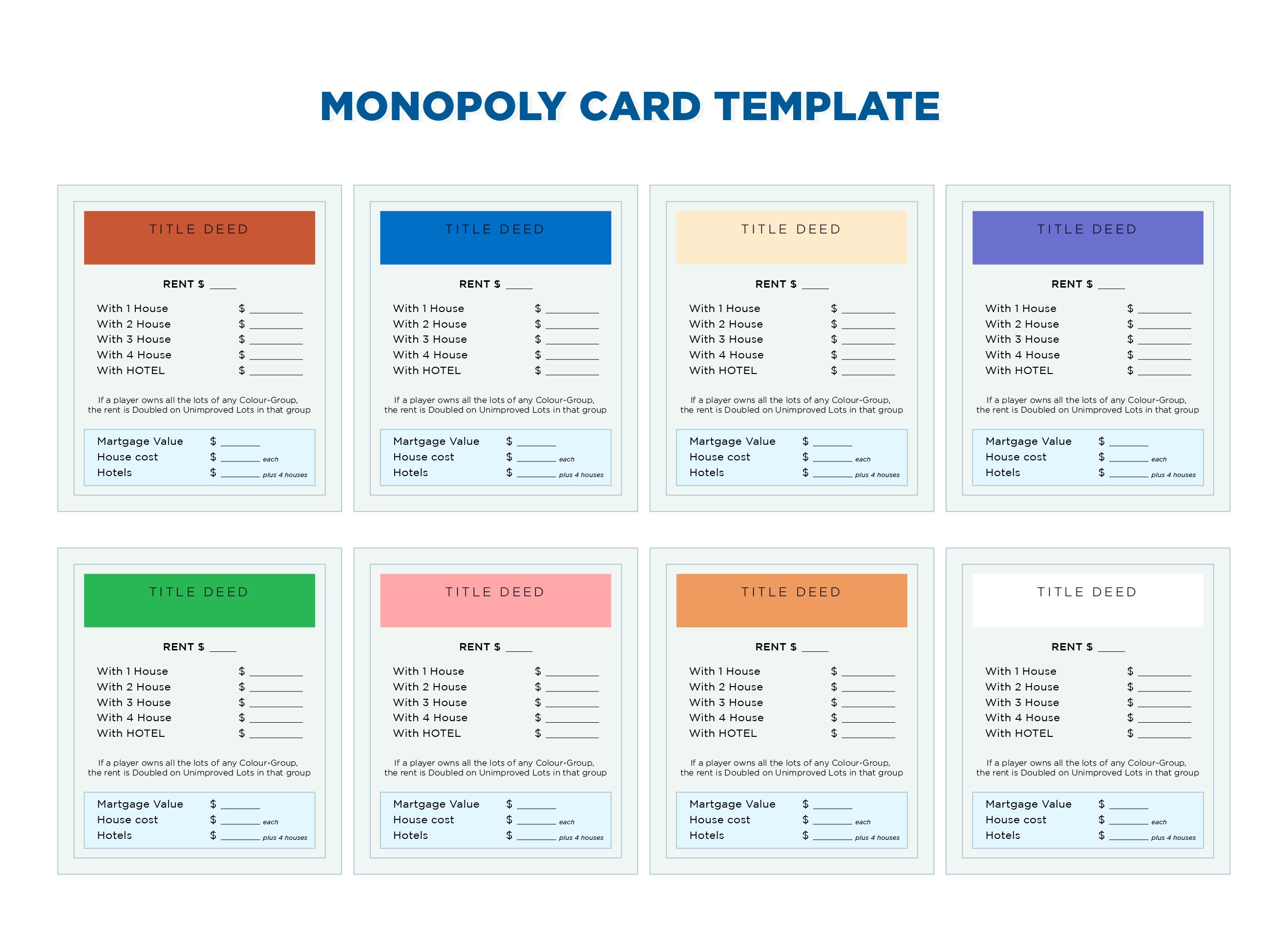 Printable Monopoly Game Card Template