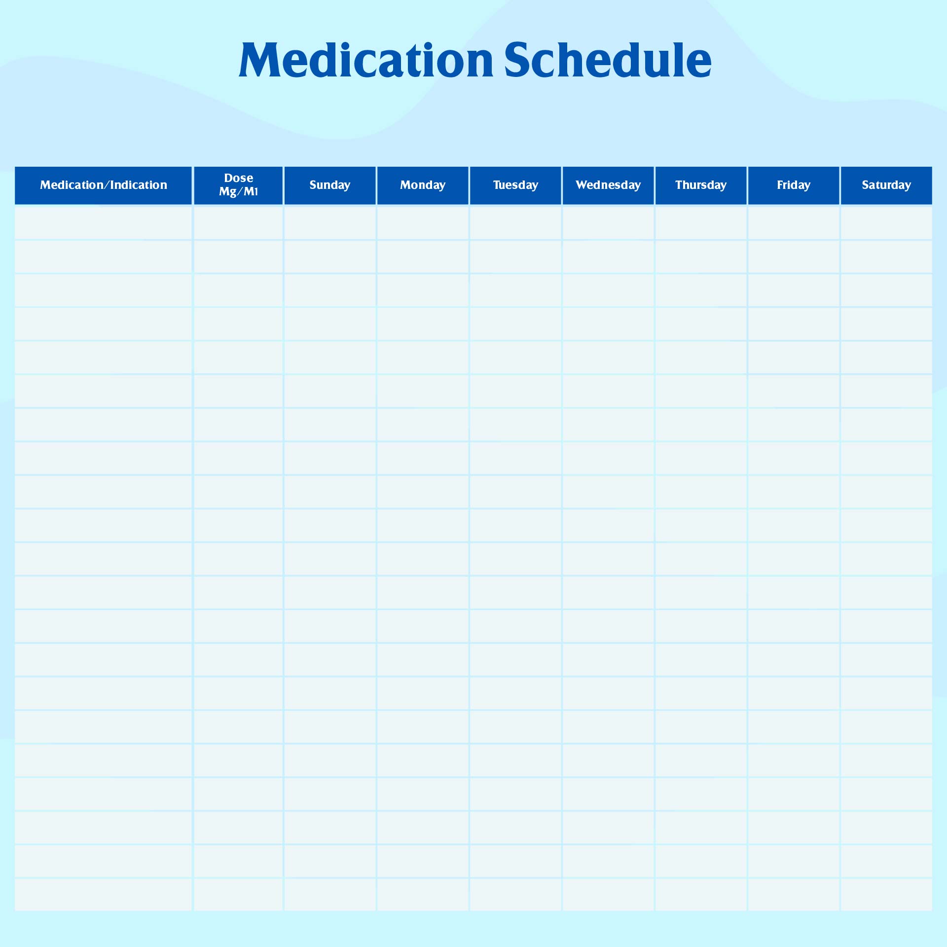 Printable Monthly Medication Schedule Template