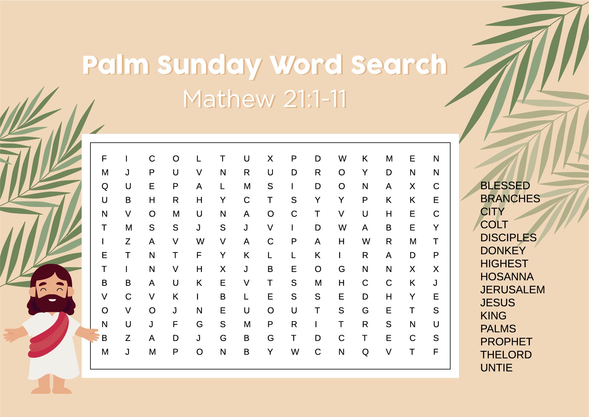 Printable Palm Sunday Word Search