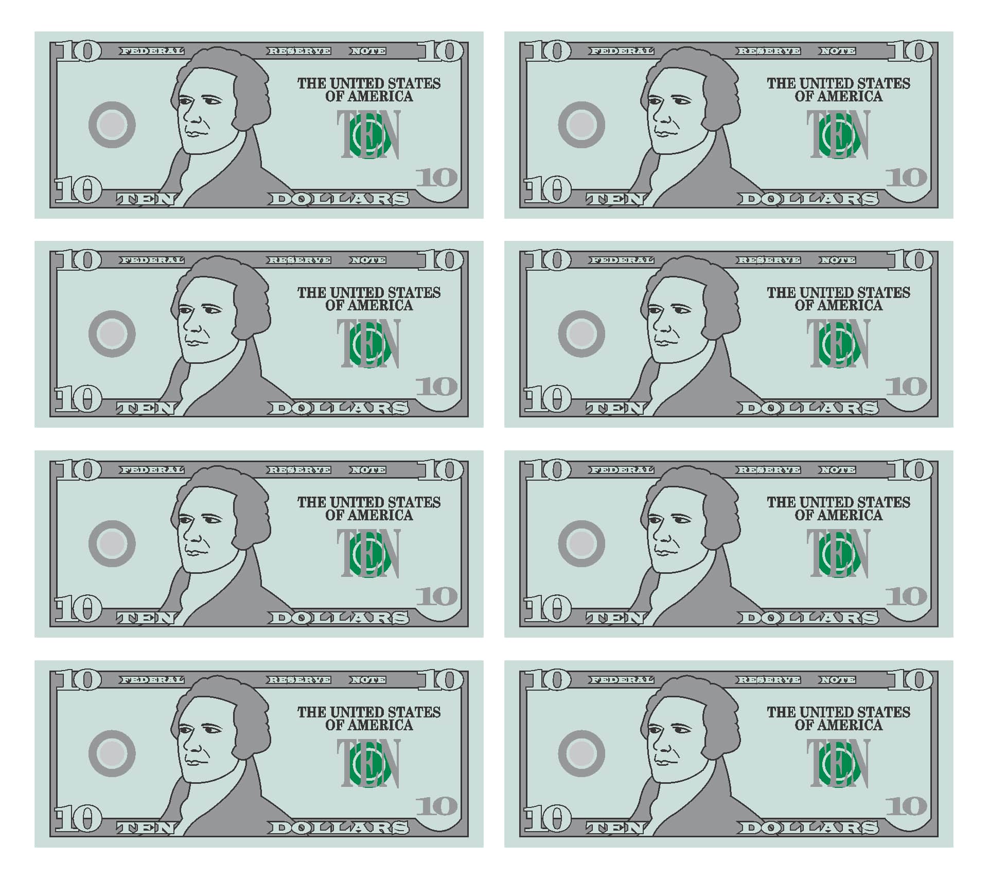 Printable Play Money 10 Dollar Bills