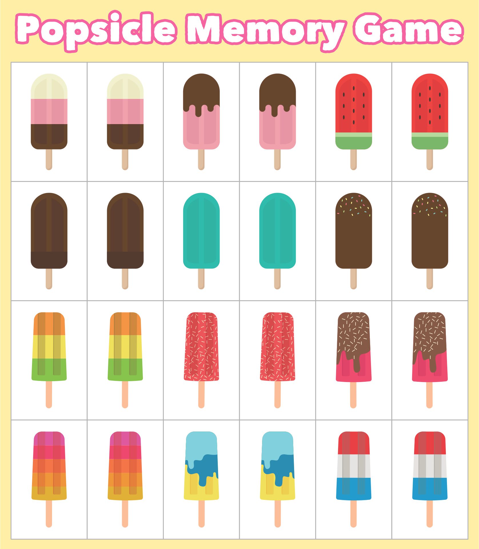 Printable Popsicle Memory Game