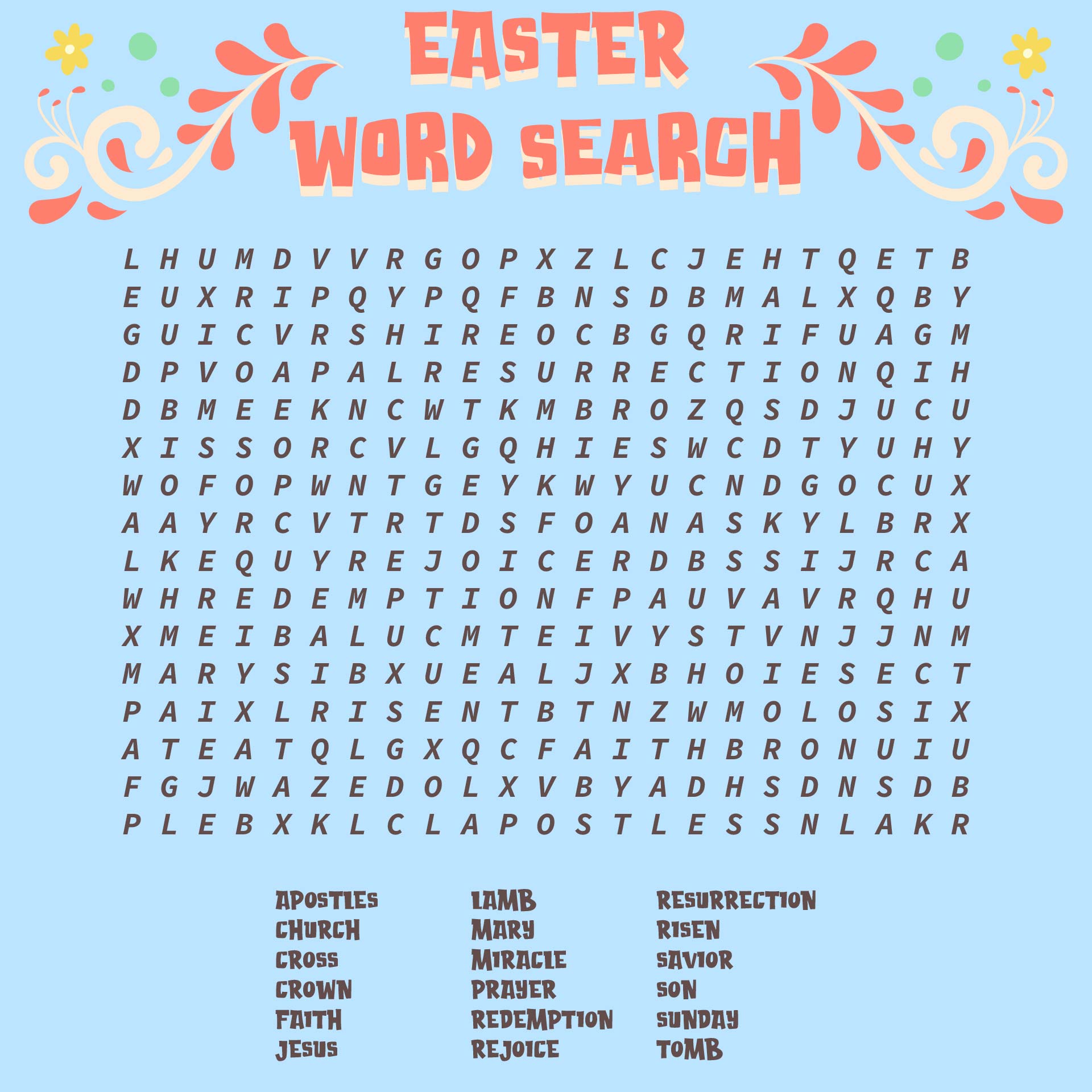 Printable Religious Easter Word Search Puzzle