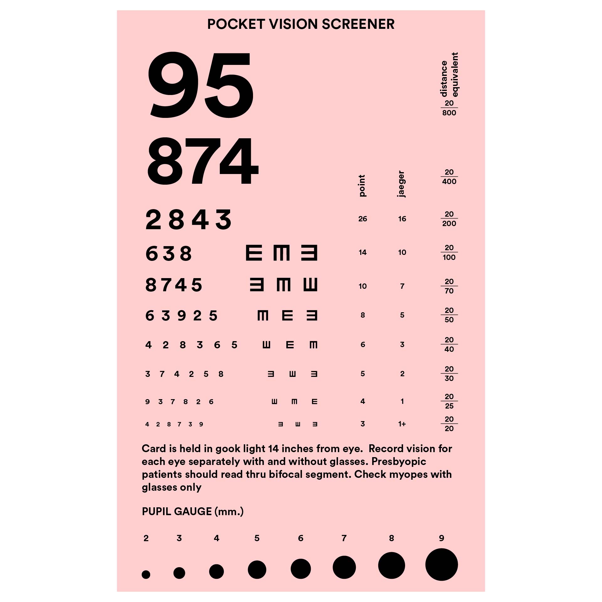 Printable Rosenbaum Near Vision Card