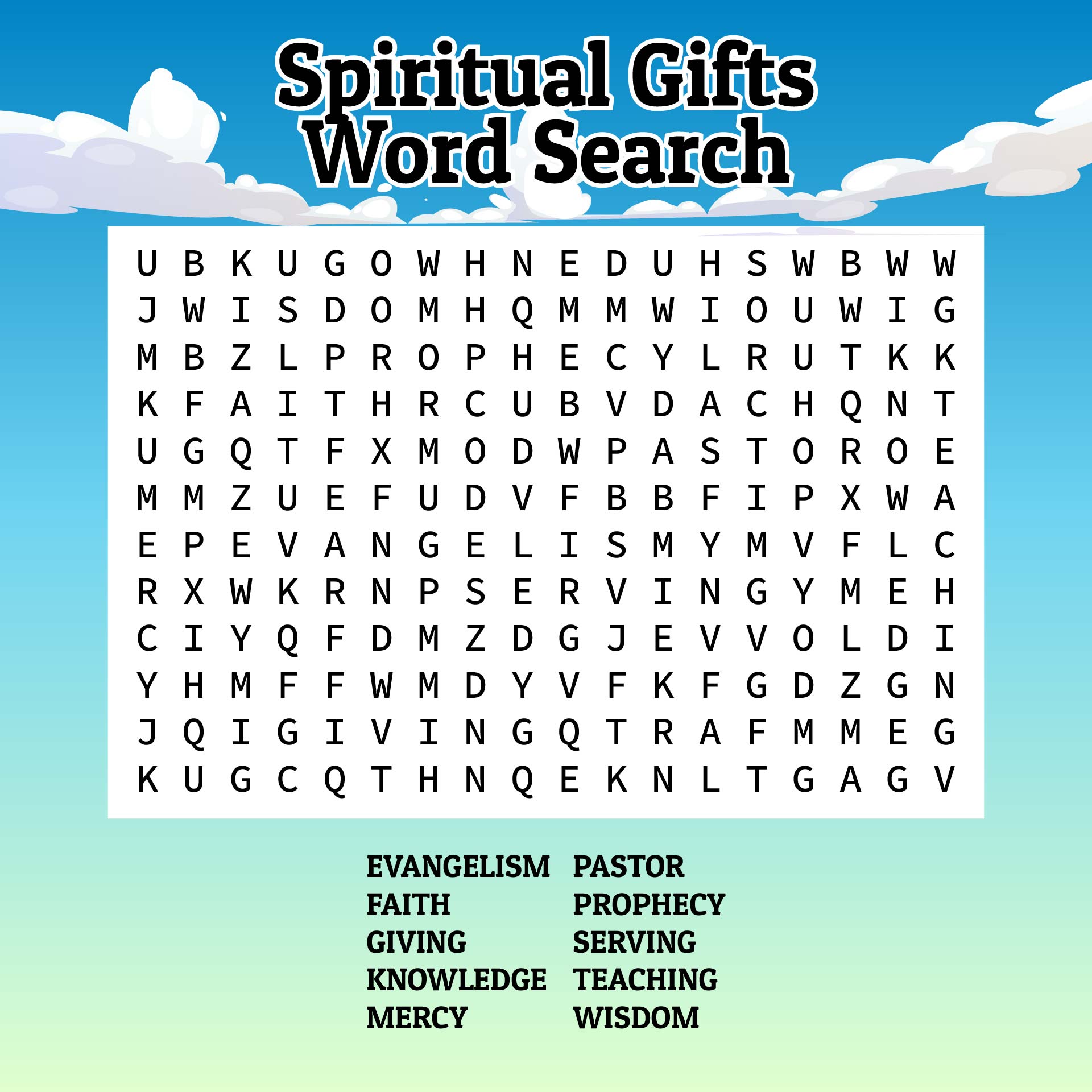 Printable Spiritual Gifts Word Search