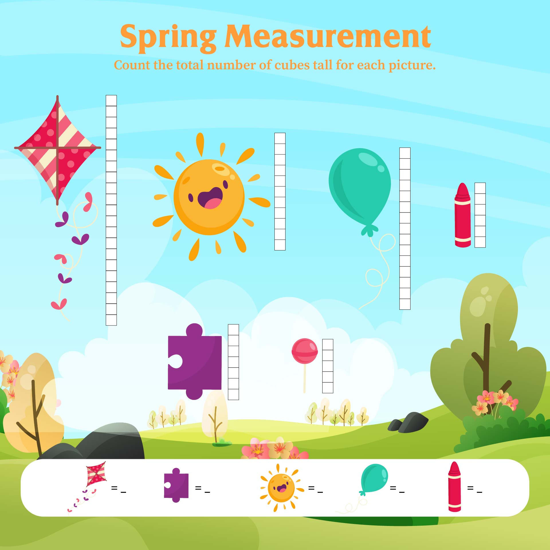 Printable Spring Math Assessment Measurement Worksheet