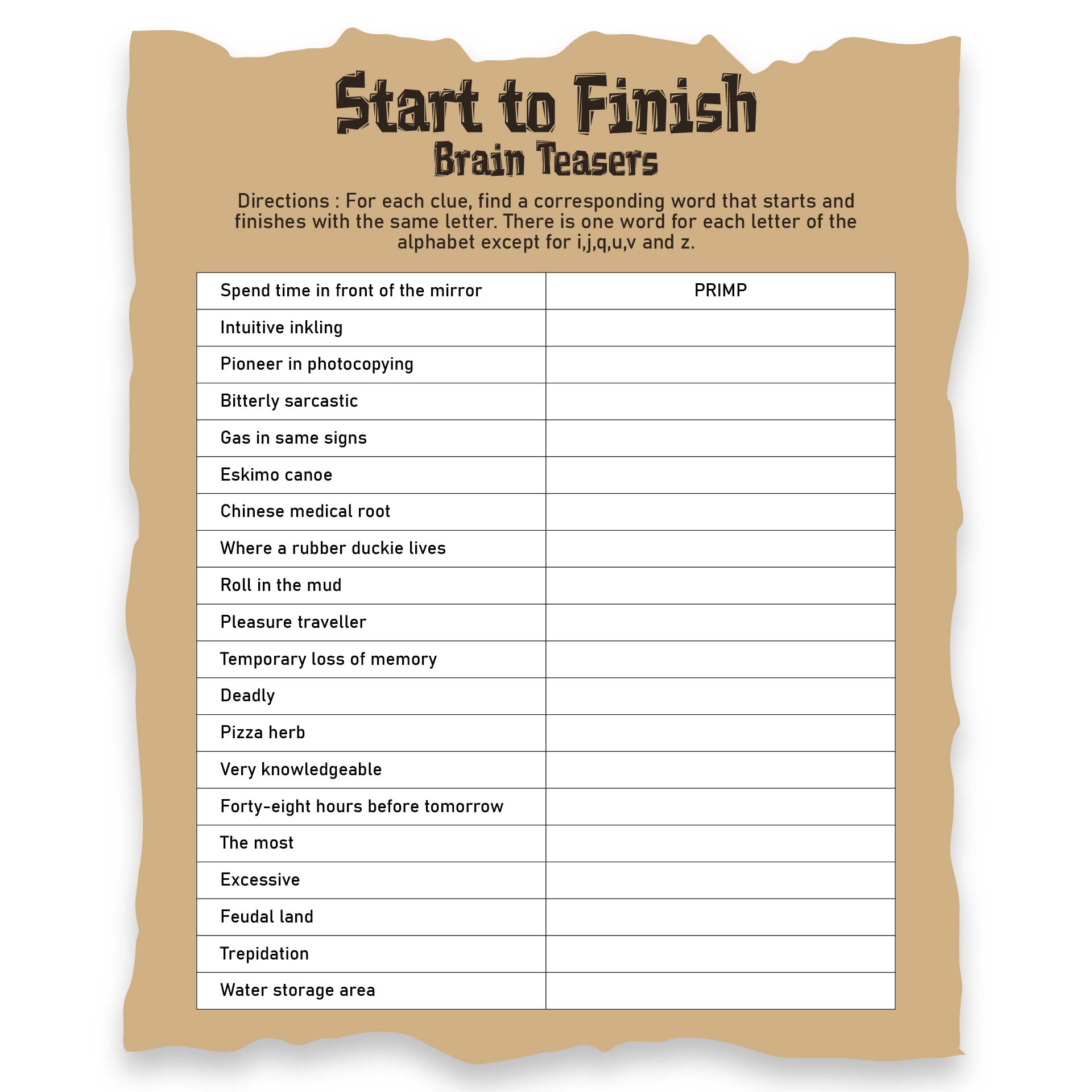 Printable Start To Finish Word Brain Teaser Worksheet