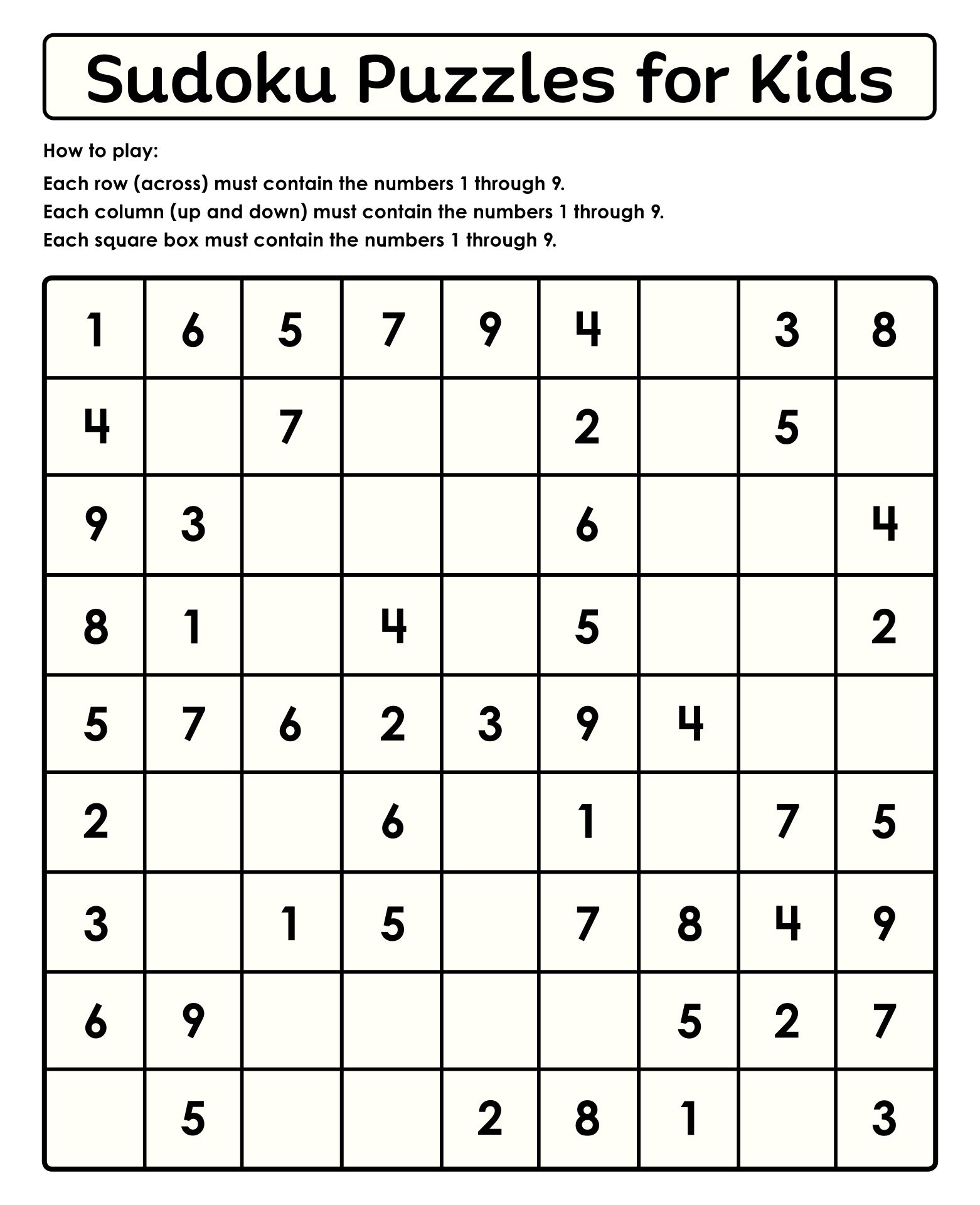 Printable Sudoku Puzzles For Kids