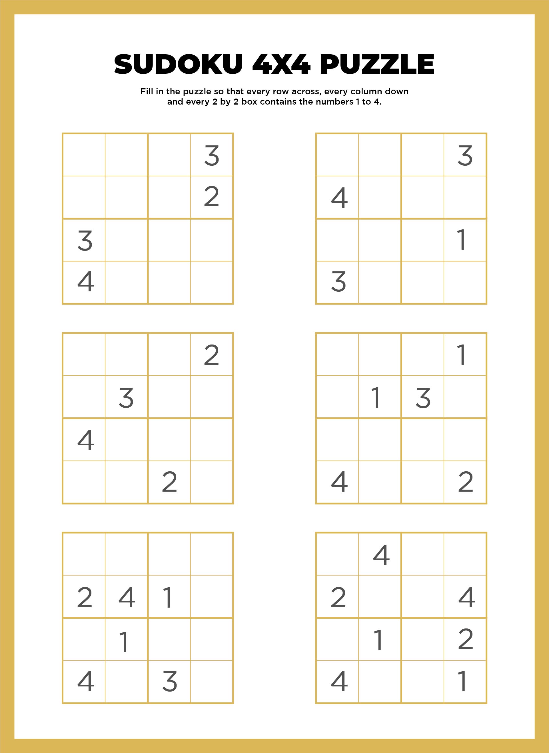 Printable Sudoku Worksheet For 4th Grade
