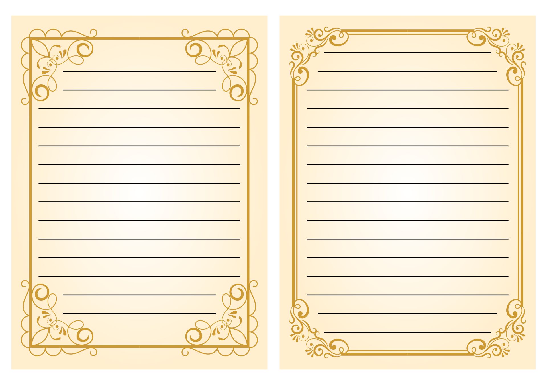 Printable Swirling Border Lined Paper