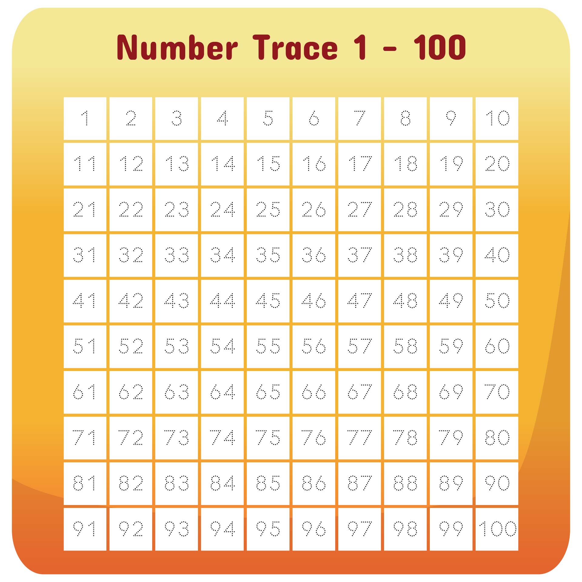 Printable Trace Numbers 1-100
