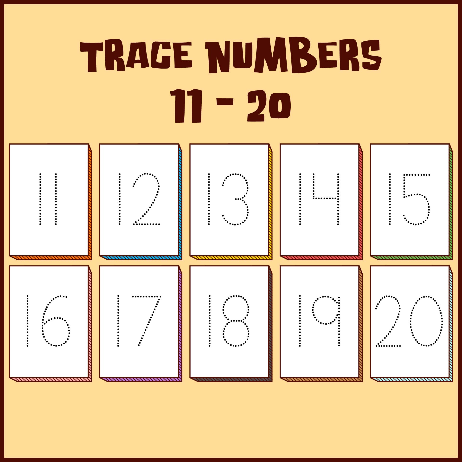Printable Trace Numbers 11-20 Worksheets