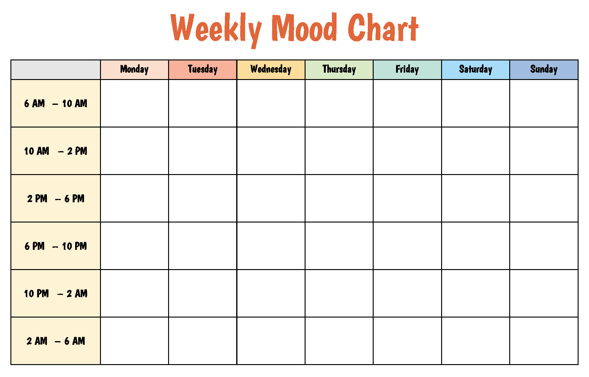Printable Weekly Mood Chart