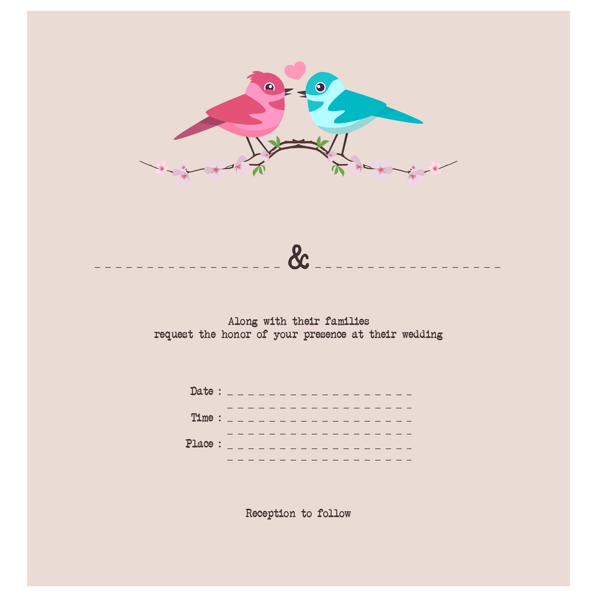 Love Bird Wedding Invitation Template