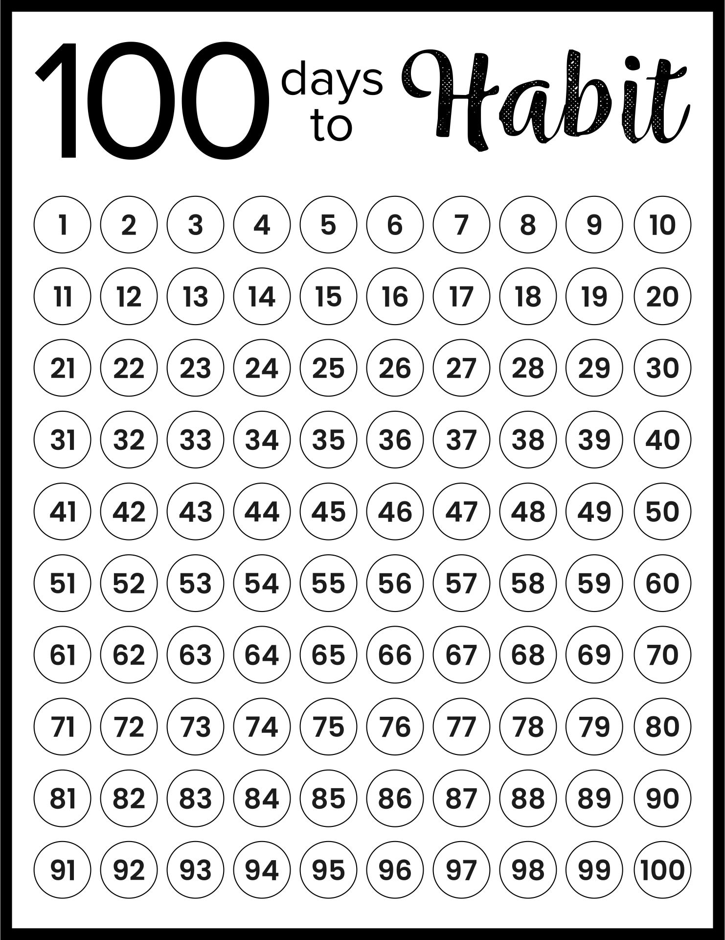 Printable 100 Day Challenge Habit Tracker