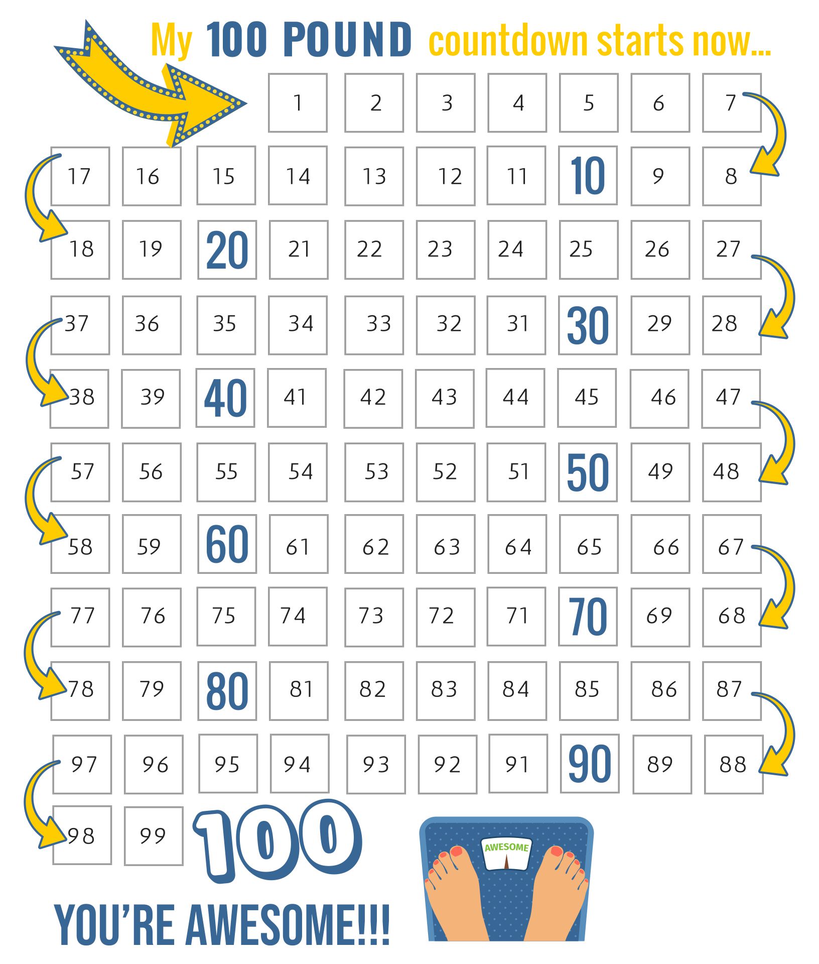 Printable 20-100 Pound Weight Loss Trackers
