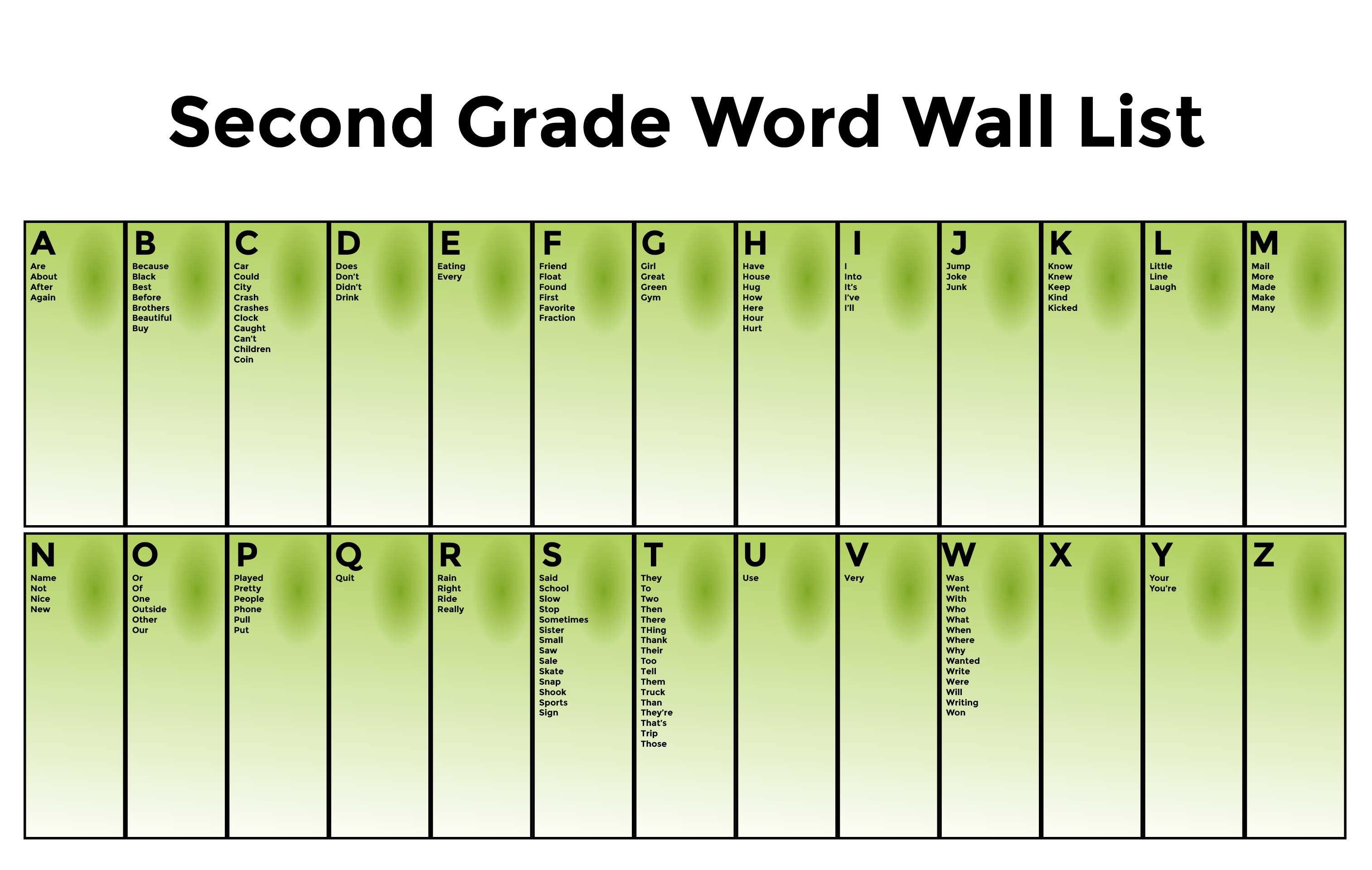 Printable 2nd Grade Word Wall
