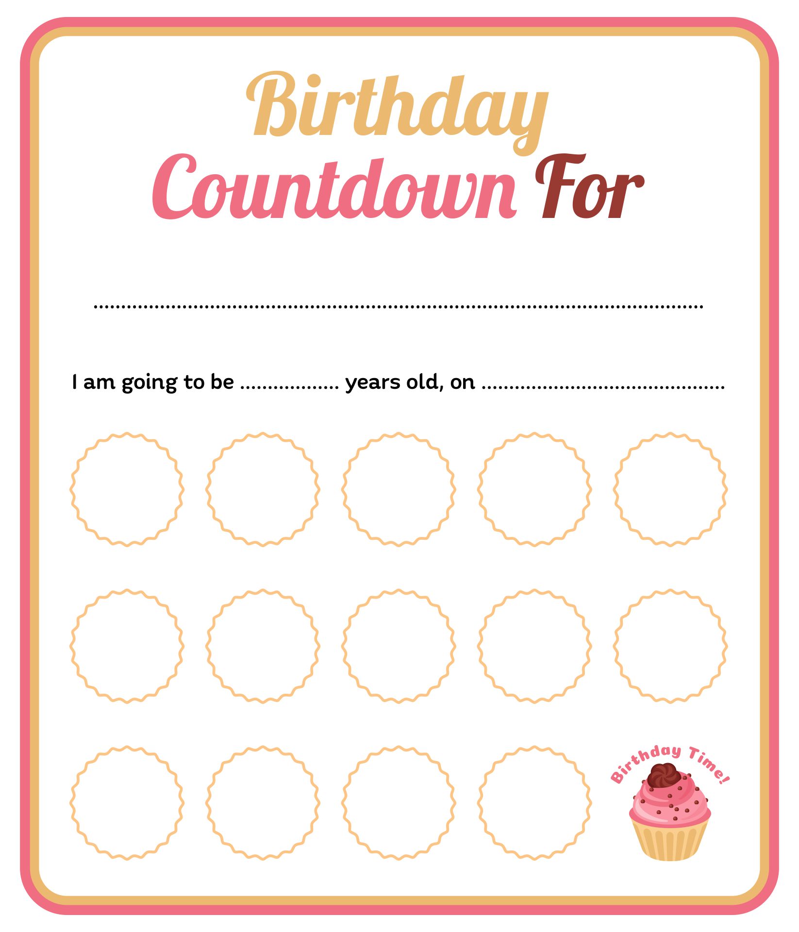 Printable Birthday Countdown Sheet