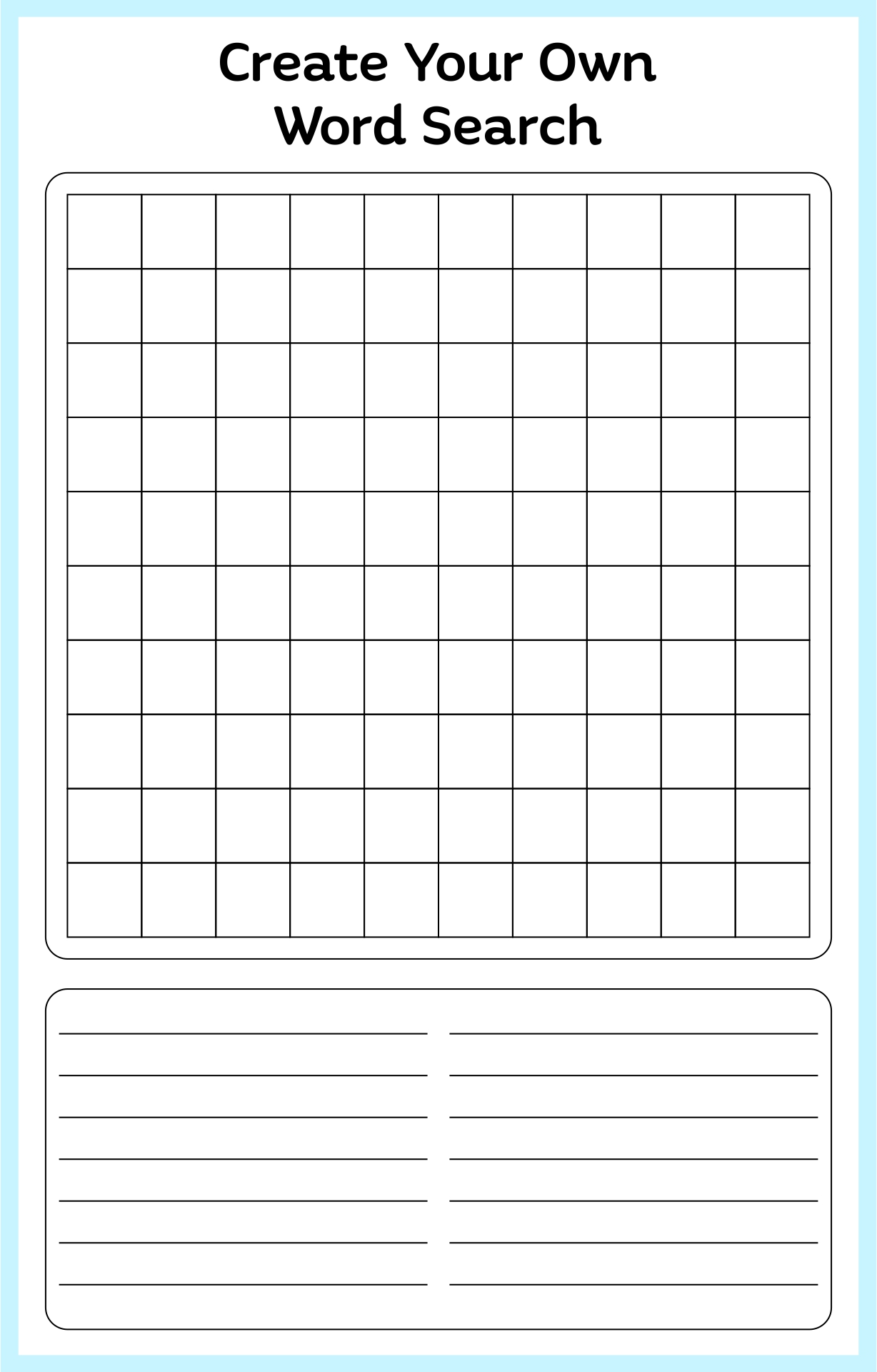 Printable Blank Word Search Puzzle Grid