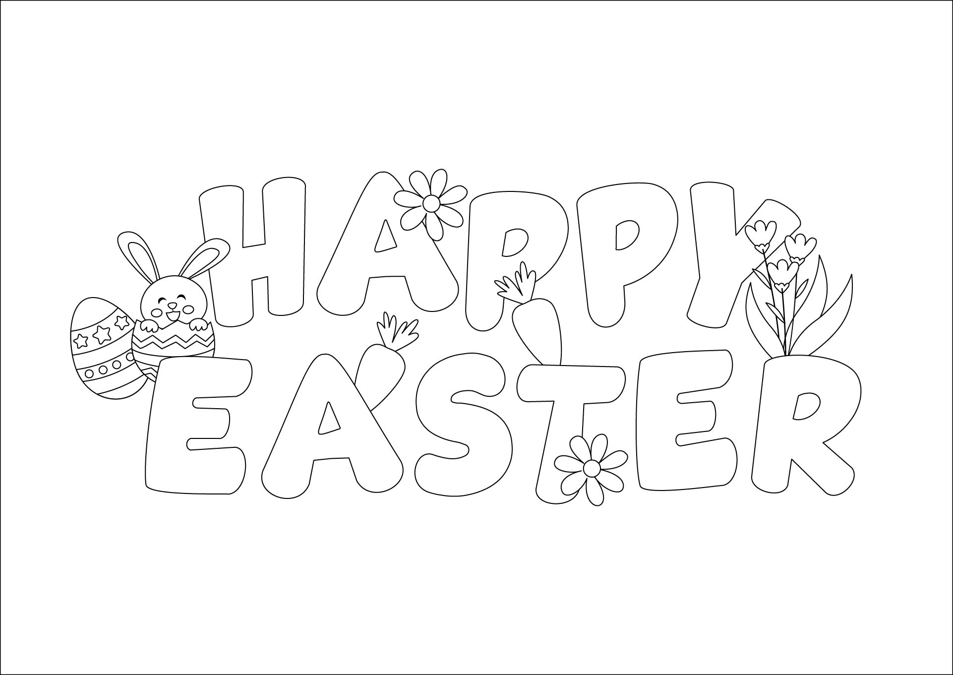 Printable Bubble Letter Happy Easter Coloring Page