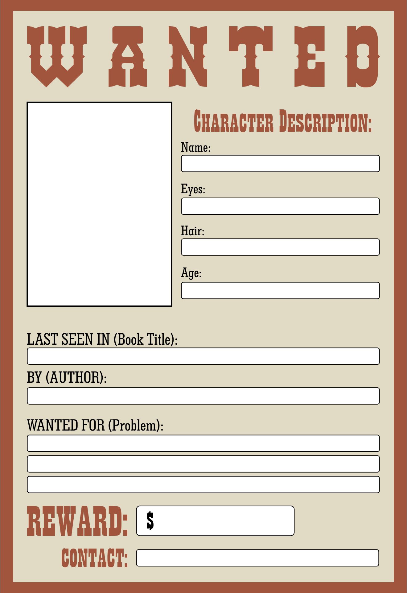 Printable Character Wanted Poster Activity
